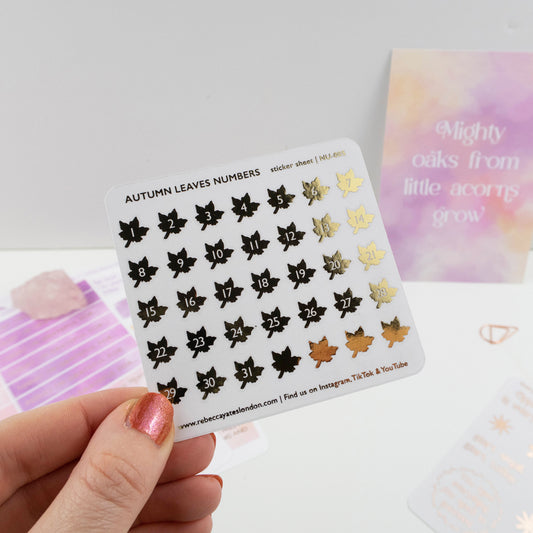 AUTUMN LEAVES NUMBERS - FOILED PLANNER STICKERS - Rebecca Yates