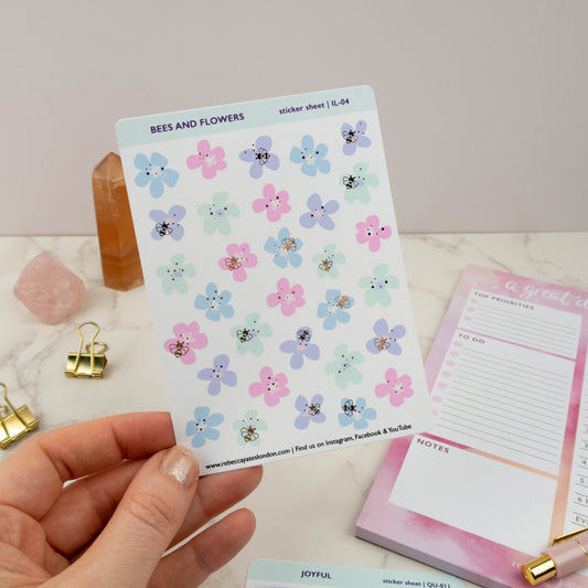 BEES AND FLOWERS - PLANNER STICKER SHEET - Rebecca Yates