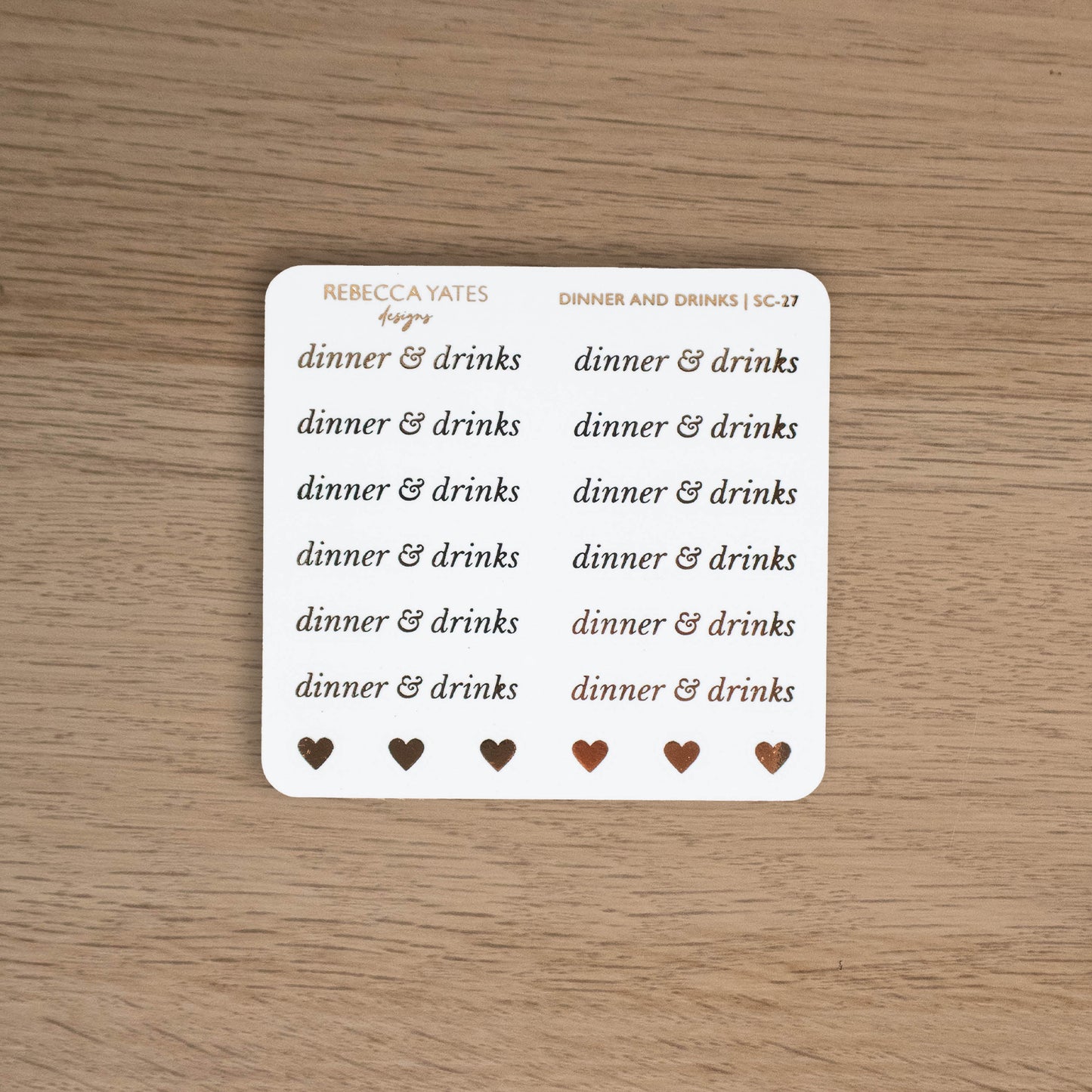 DINNER & DRINKS - FOILED SCRIPT STICKERS - Rebecca Yates