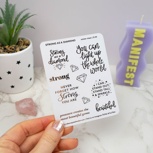STRONG AS A DIAMOND - FOILED PLANNER STICKER QUOTES - Rebecca Yates