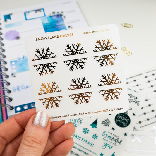 SNOWFLAKE HALVES 2 - FOILED PLANNER STICKERS - Rebecca Yates