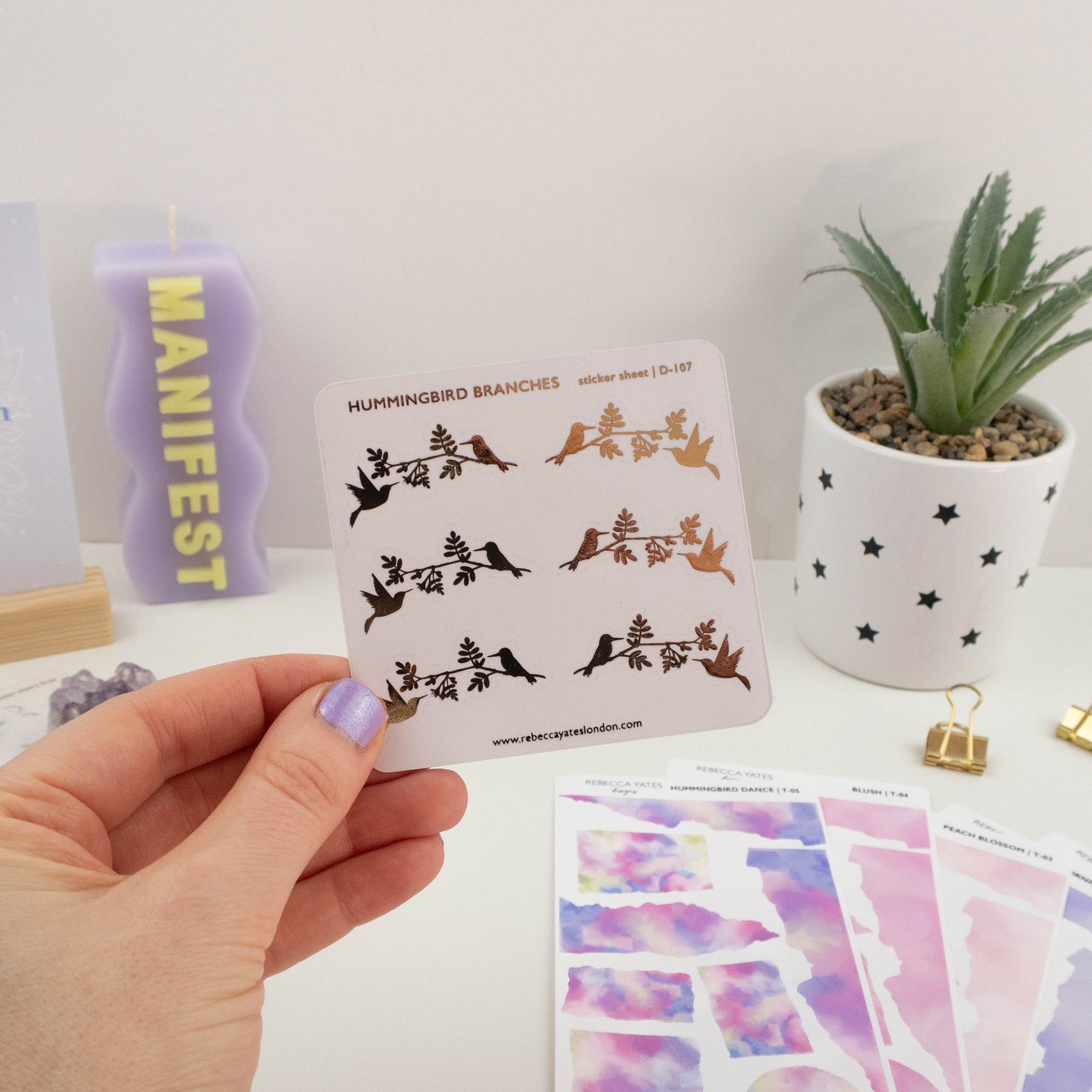 HUMMINGBIRD BRANCHES - FOILED PLANNER STICKERS - Rebecca Yates