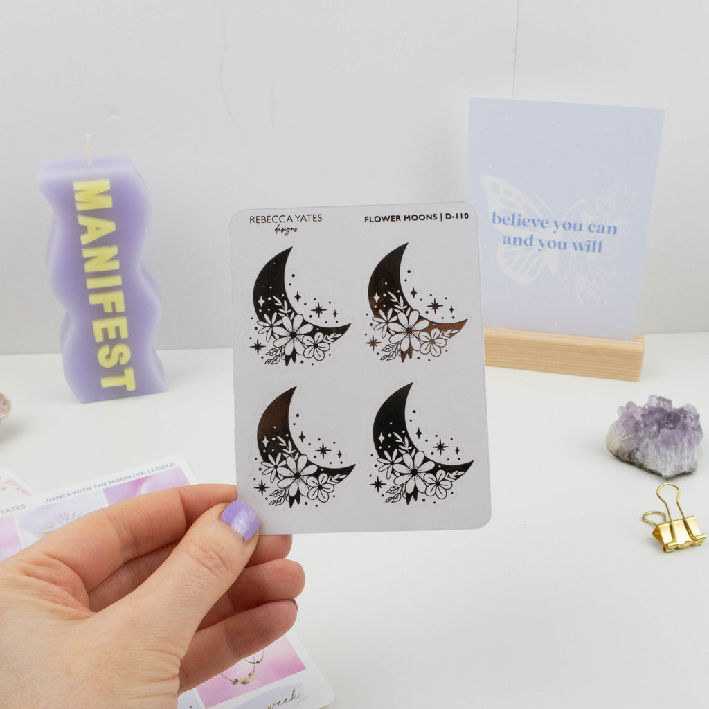 FLOWER MOONS - FOILED STICKER SHEET - Rebecca Yates
