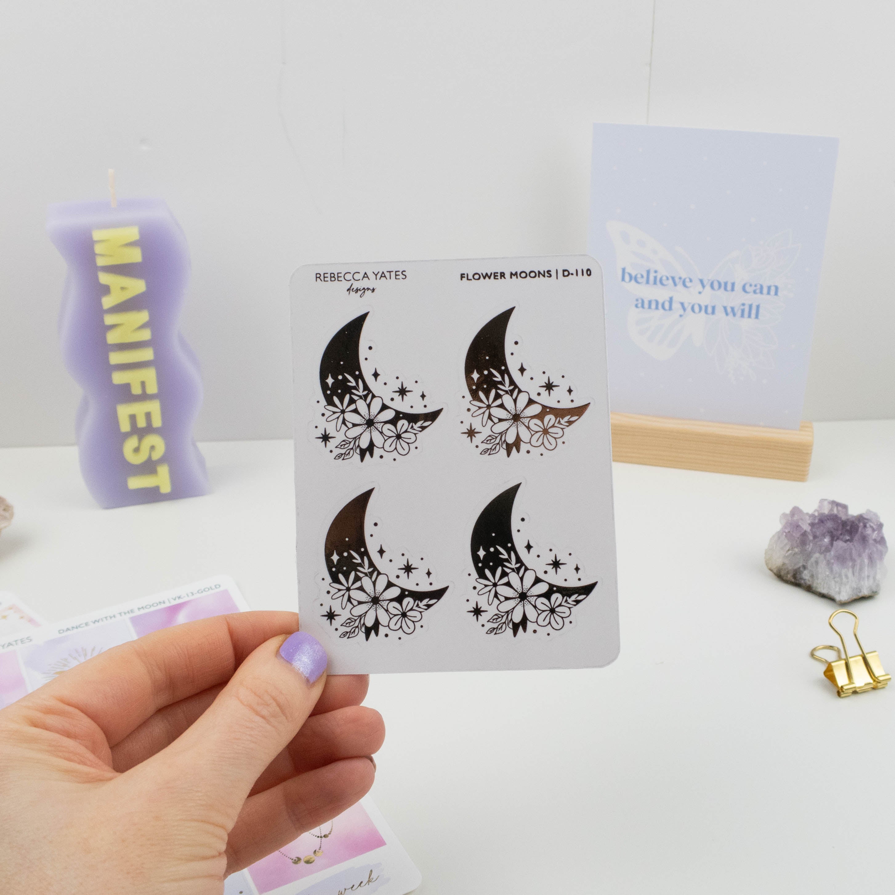 FLOWER MOONS - FOILED STICKER SHEET - Rebecca Yates