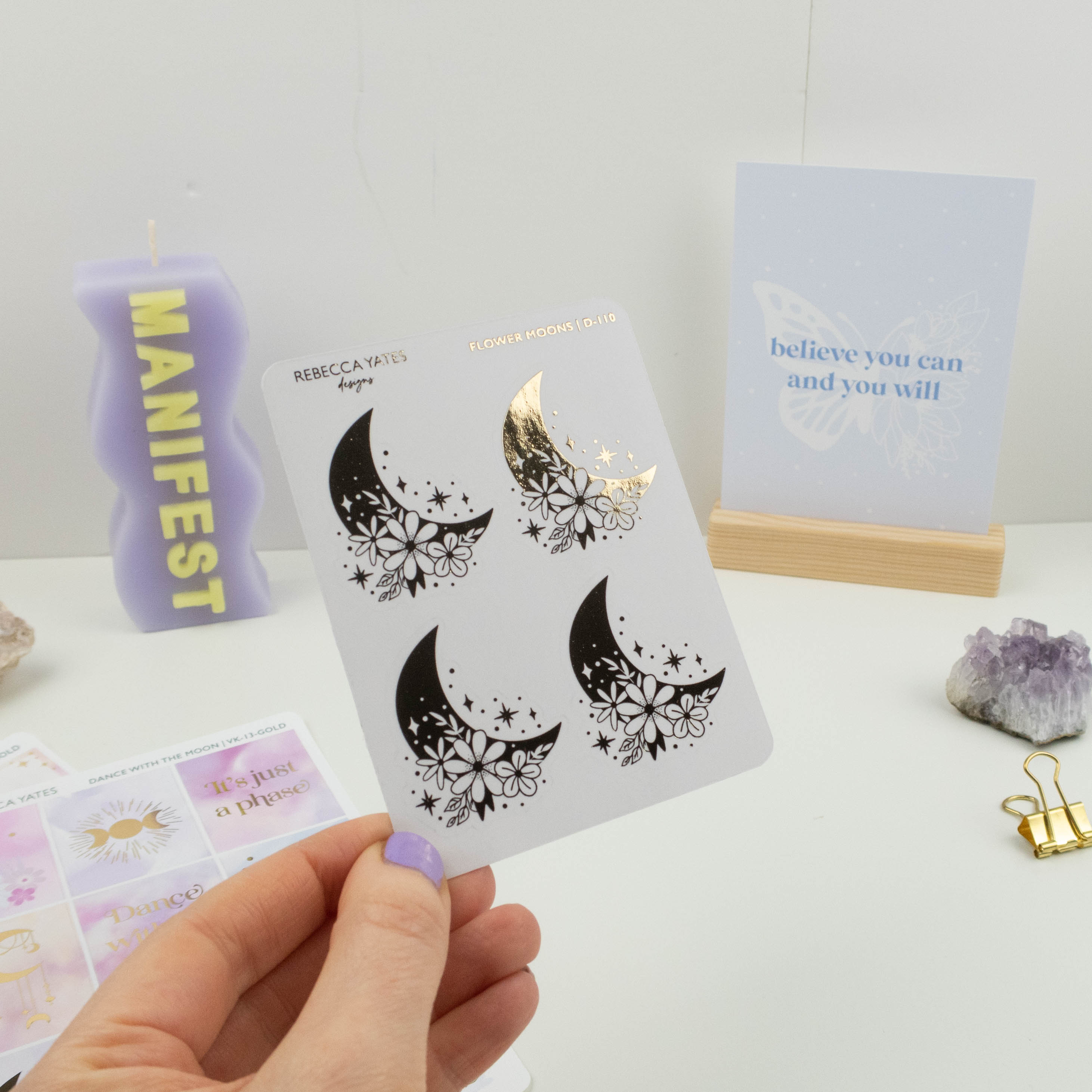 FLOWER MOONS - FOILED STICKER SHEET - Rebecca Yates