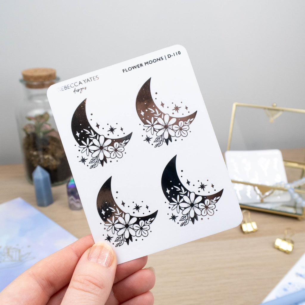 FLOWER MOONS - FOILED STICKER SHEET - Rebecca Yates