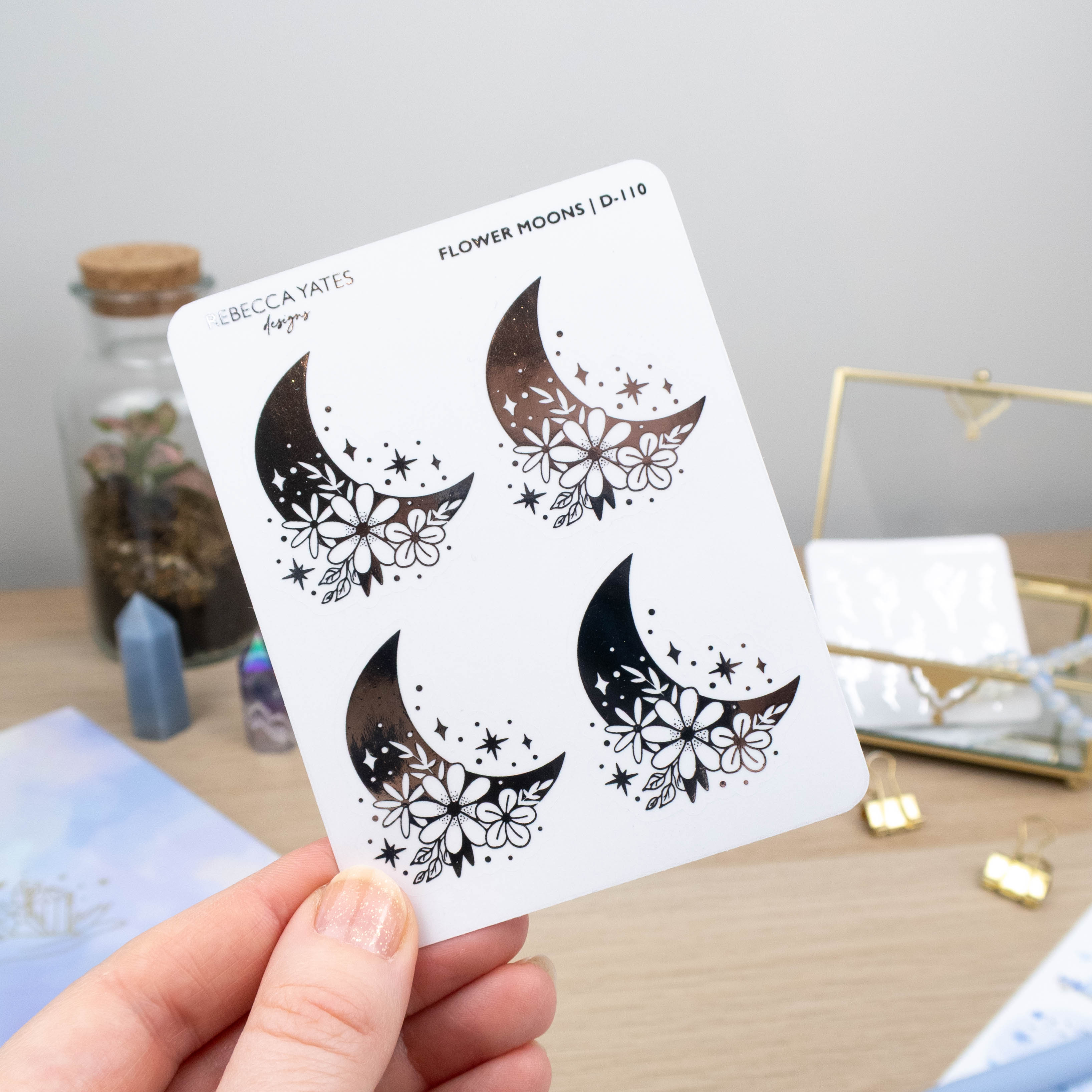 FLOWER MOONS - FOILED STICKER SHEET - Rebecca Yates
