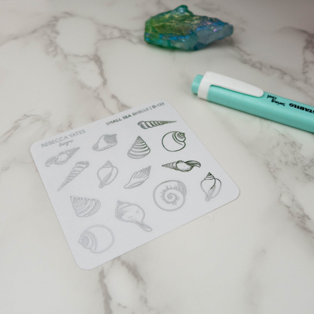 SMALL SEA SHELLS - FOILED STICKER SHEET - Rebecca Yates