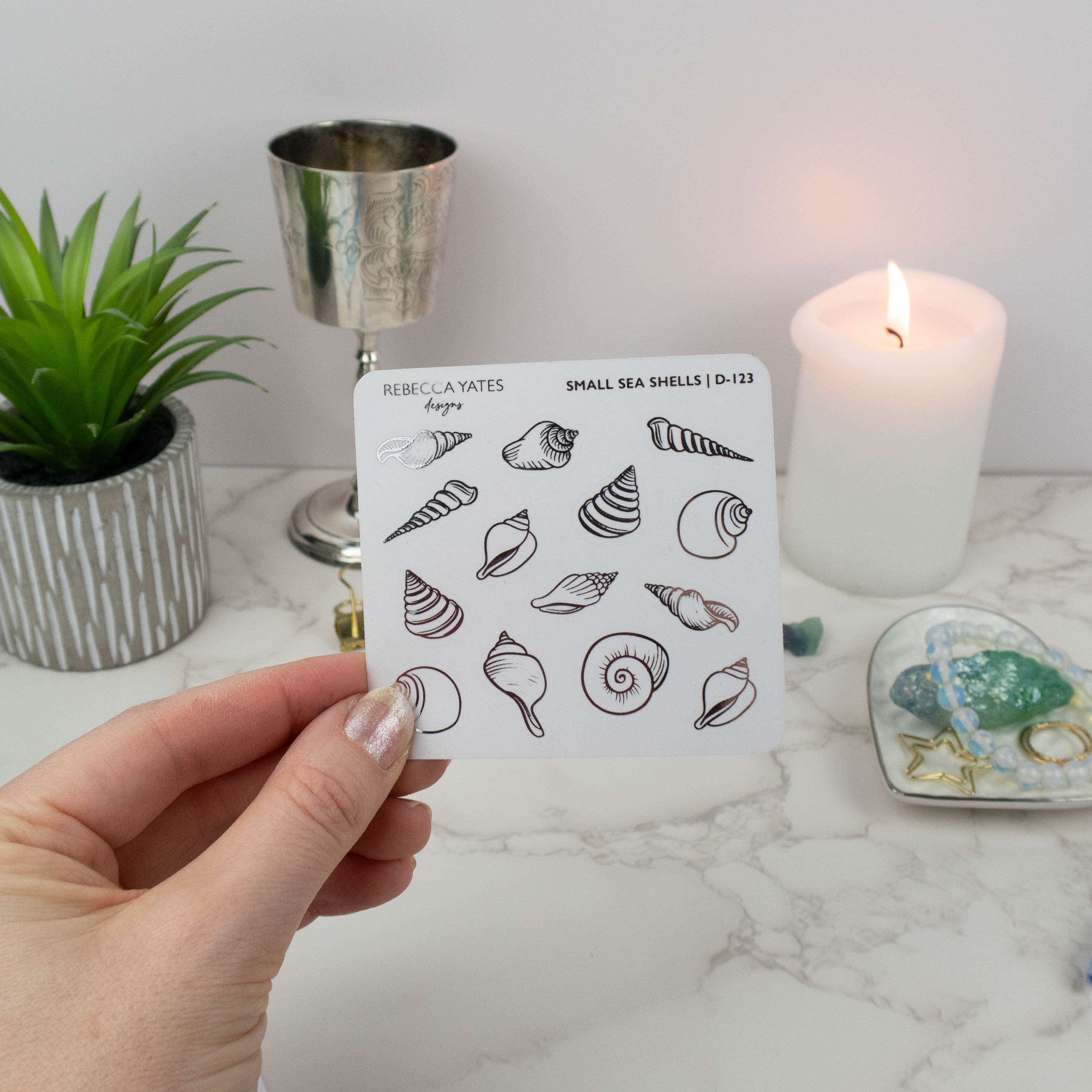 SMALL SEA SHELLS - FOILED STICKER SHEET - Rebecca Yates