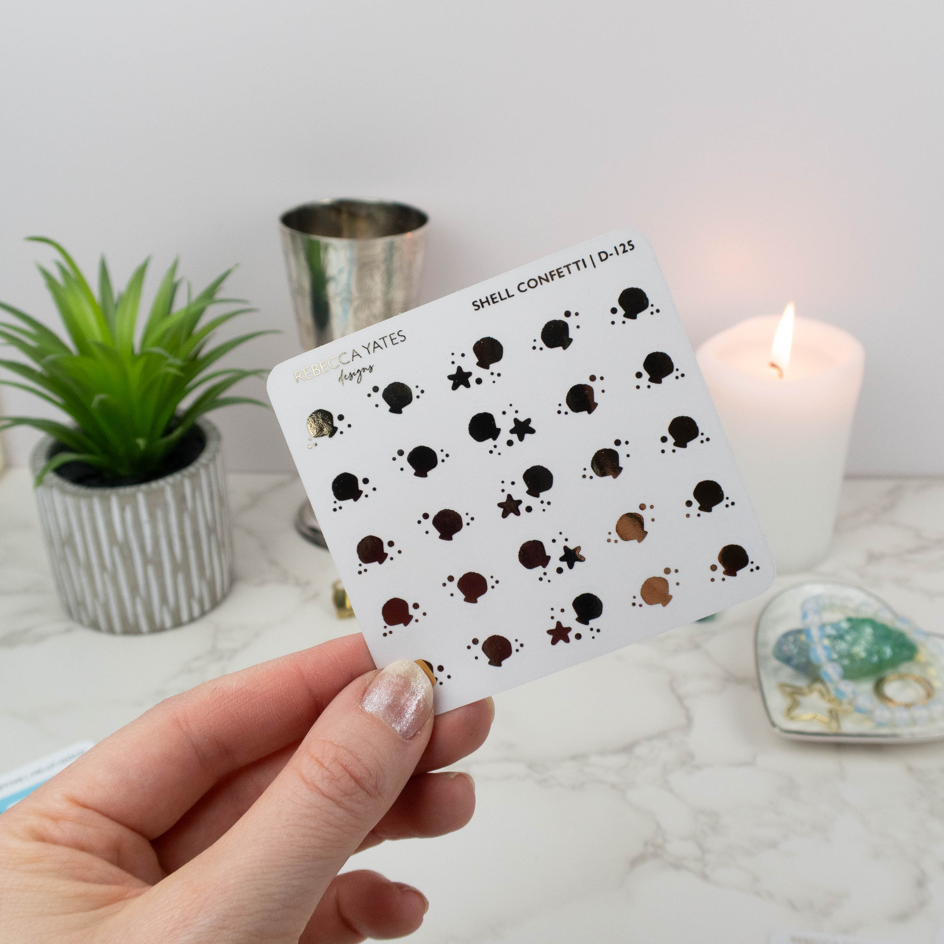 SHELLS CONFETTI - FOILED STICKER SHEET - Rebecca Yates