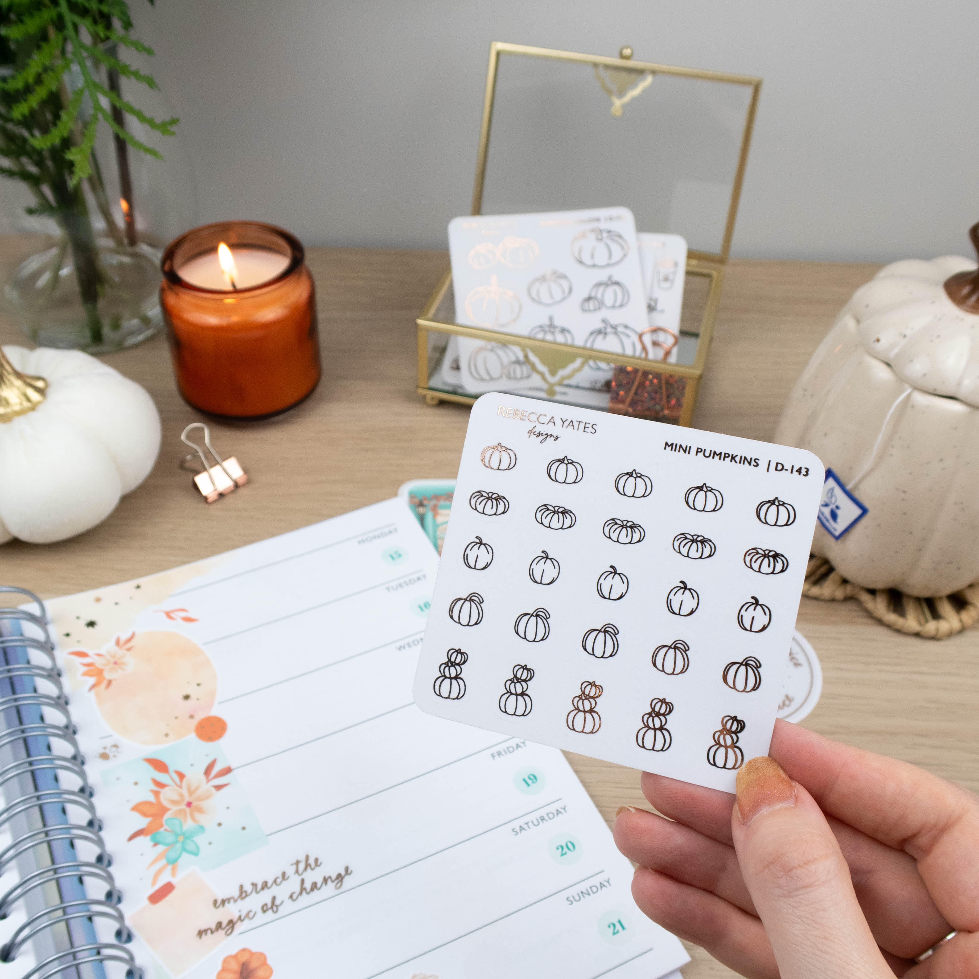 MINI PUMPKINS - FOILED STICKER SHEET - Rebecca Yates