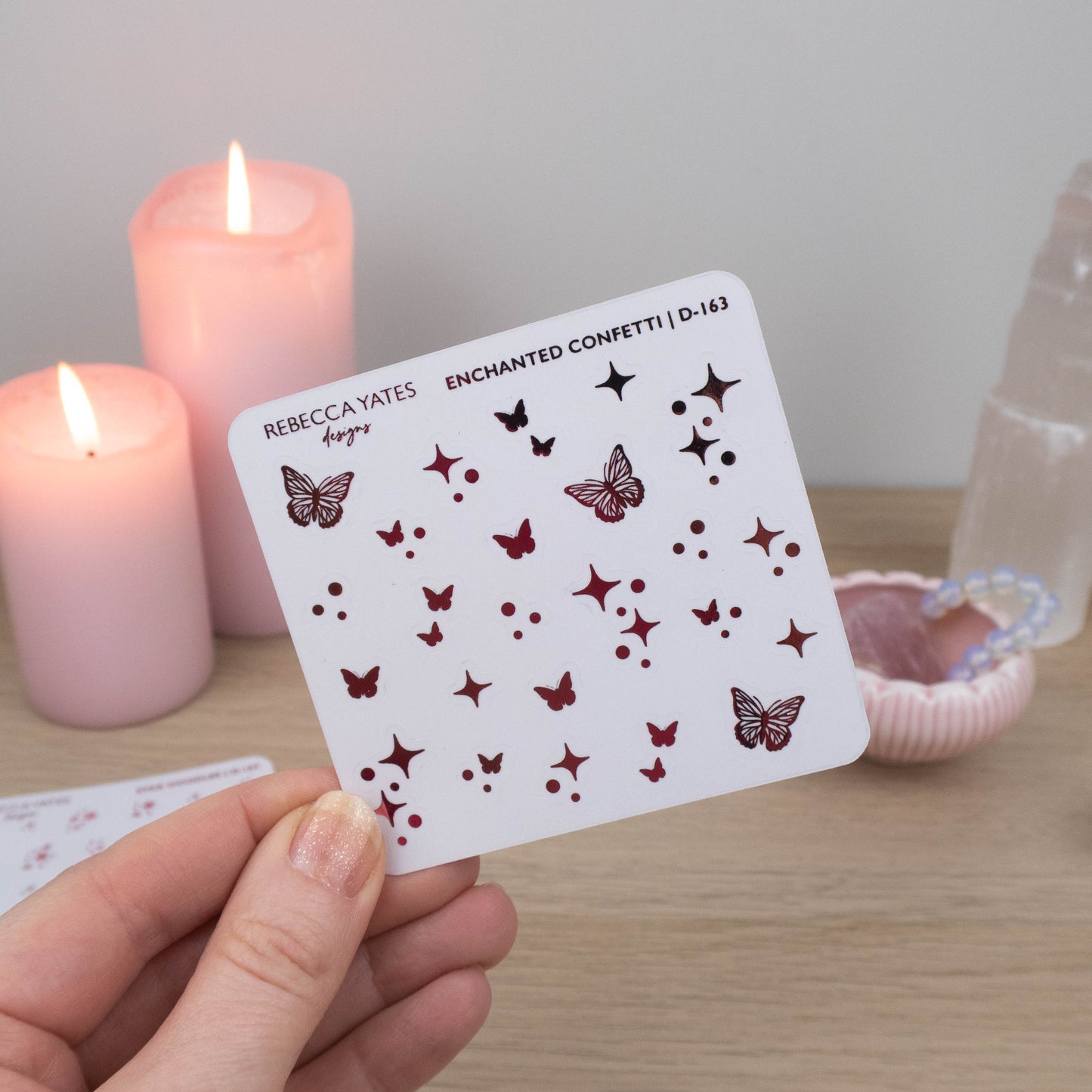 ENCHANTED CONFETTI - FOILED STICKER SHEET - LTD ED PINK FOIL - Rebecca Yates