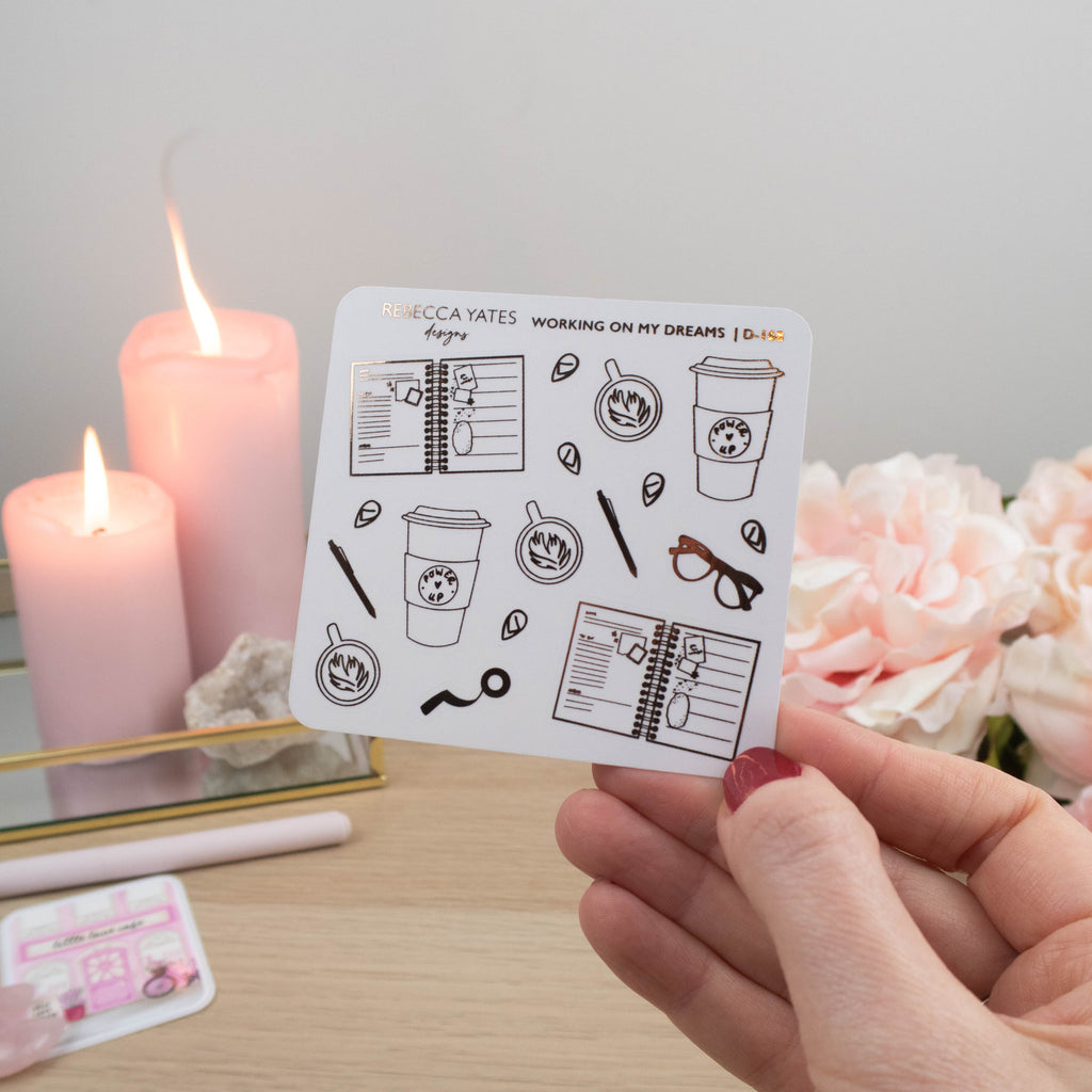 WORKING ON MY DREAMS - FOILED STICKER SHEET - Rebecca Yates