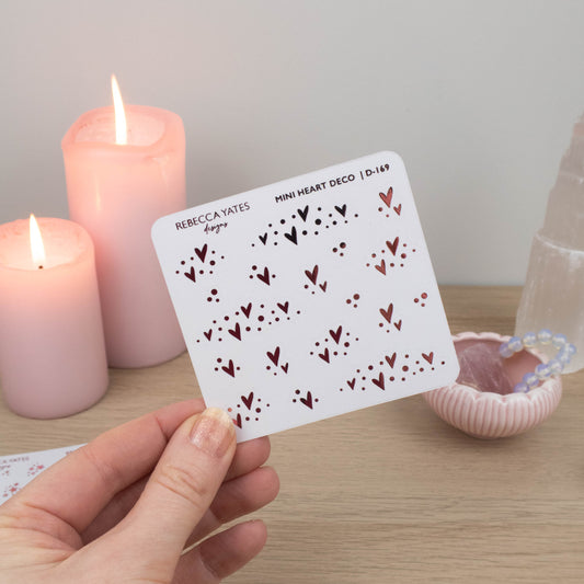 MINI HEART DECO - FOILED STICKER SHEET - LTD ED PINK FOIL - Rebecca Yates