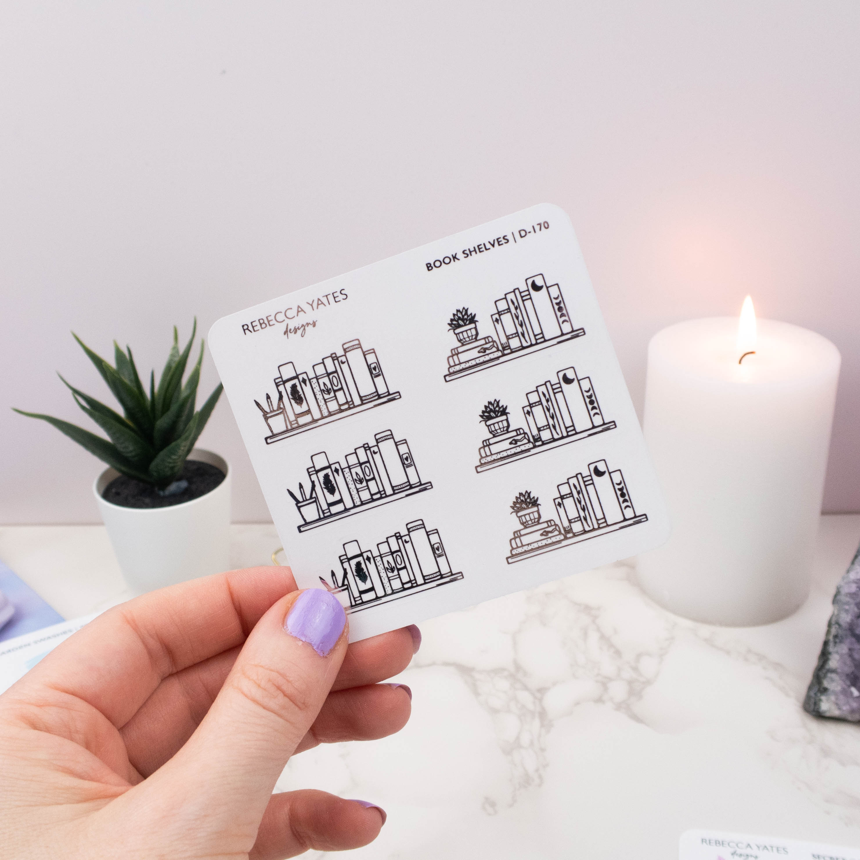 BOOK SHELVES - FOILED STICKER SHEET - Rebecca Yates