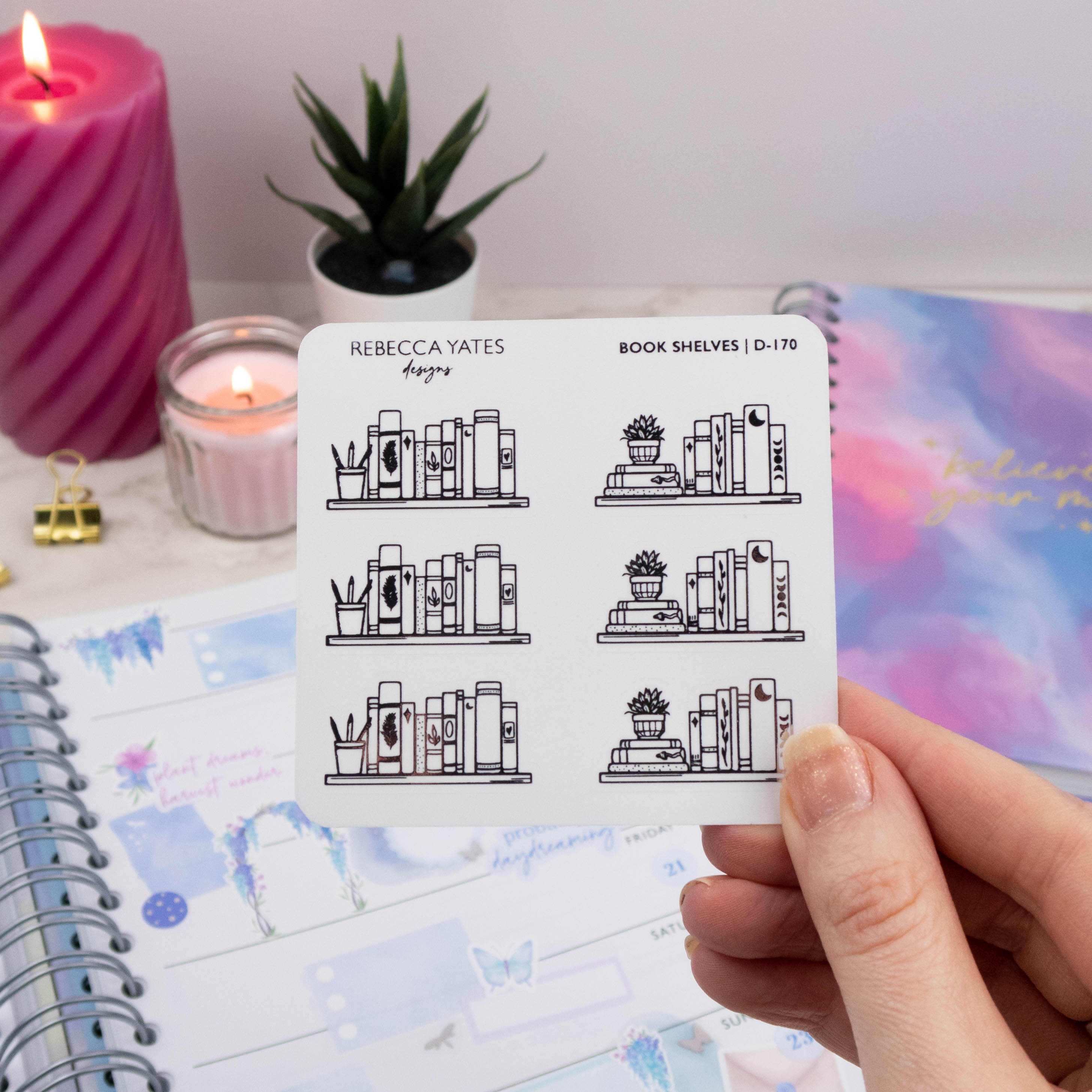 BOOK SHELVES - FOILED STICKER SHEET - Rebecca Yates