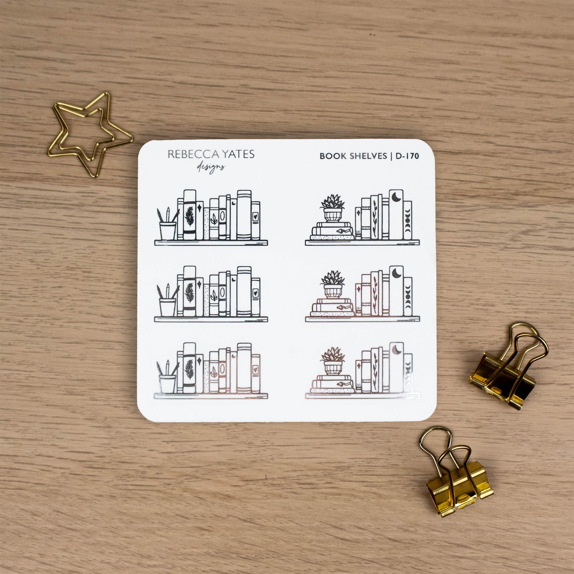 BOOK SHELVES - FOILED STICKER SHEET - Rebecca Yates