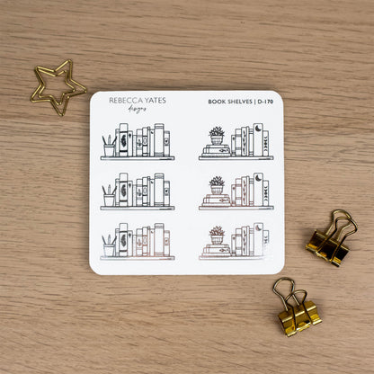 BOOK SHELVES - FOILED STICKER SHEET - Rebecca Yates