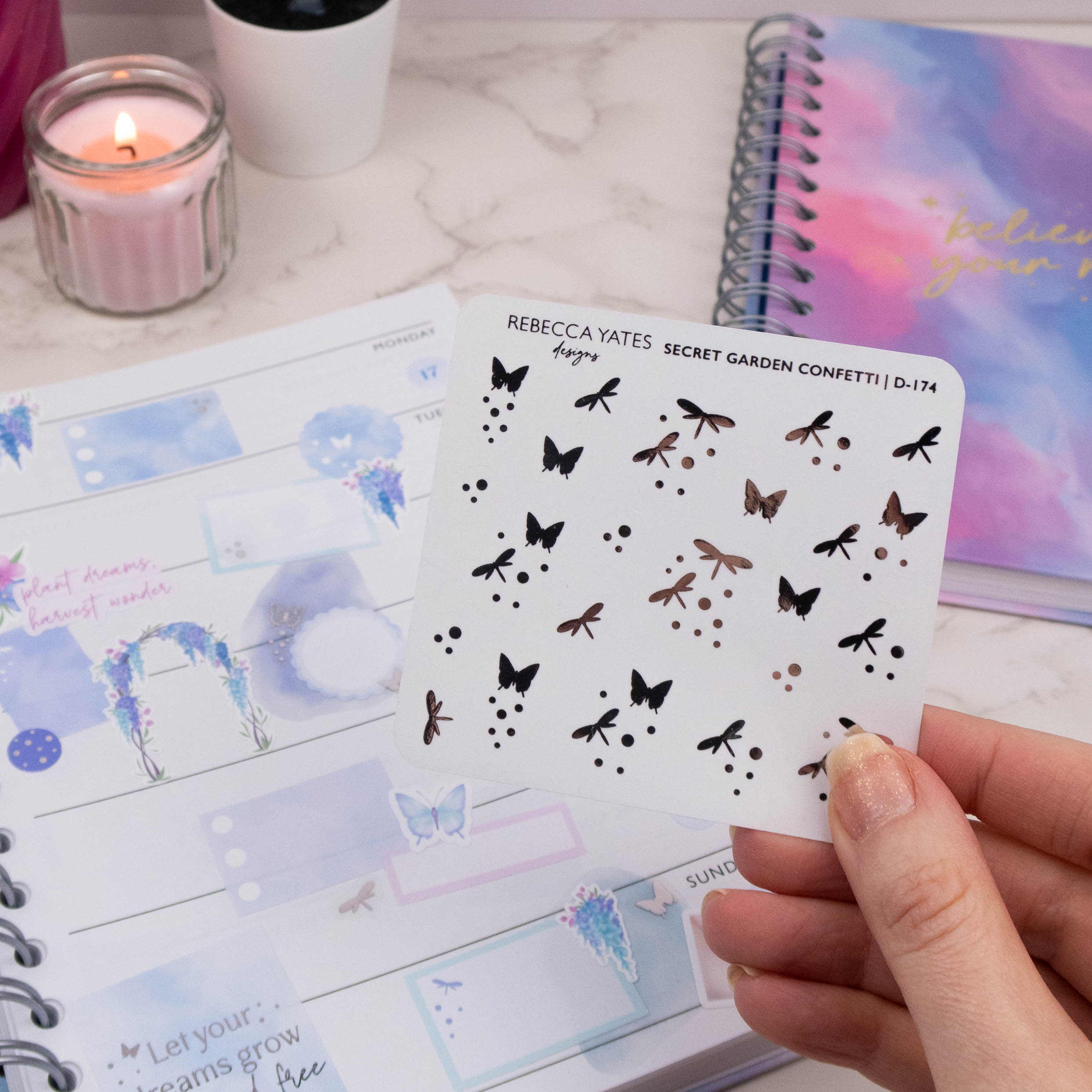 SECRET GARDEN CONFETTI - FOILED STICKER SHEET - Rebecca Yates