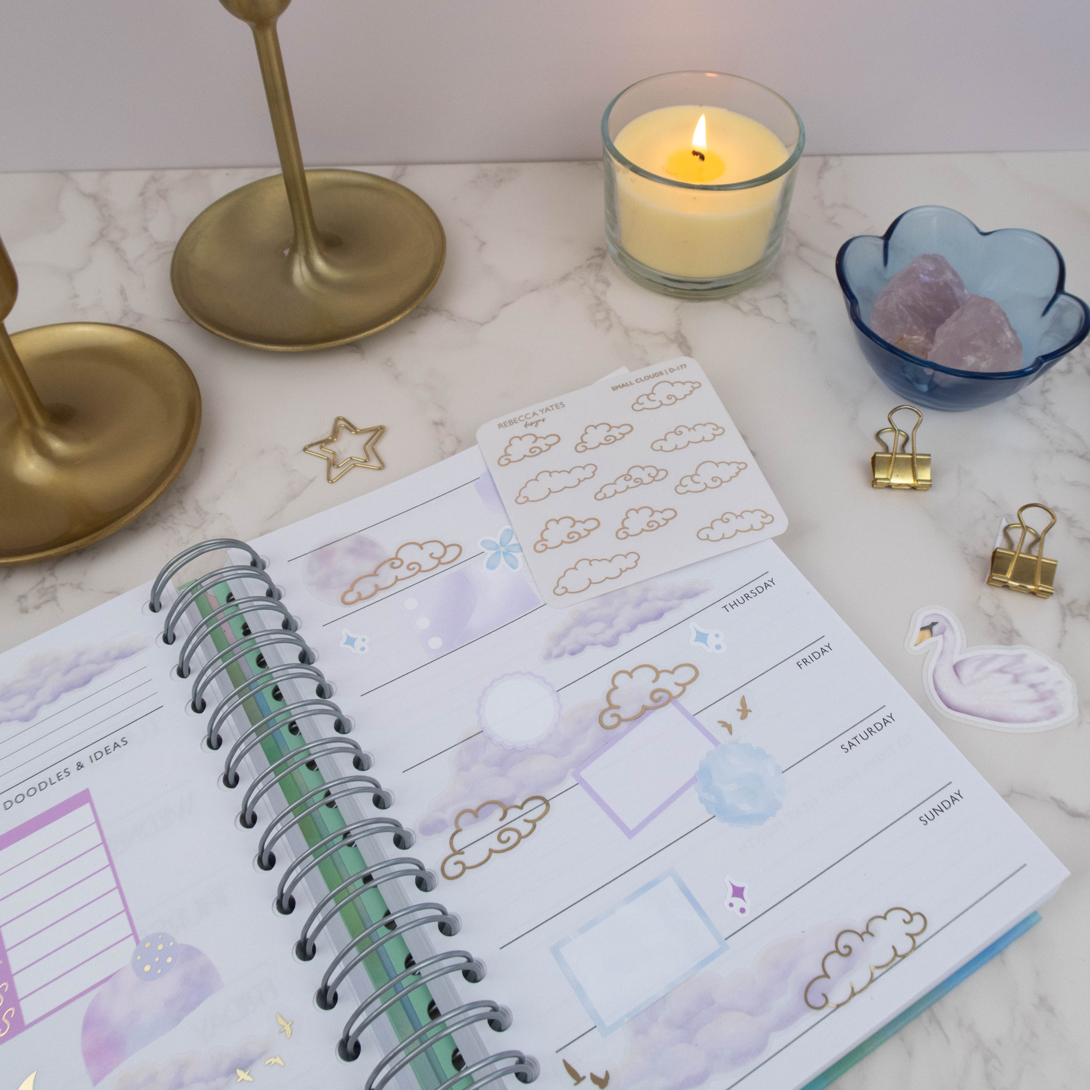 SMALL CLOUDS - FOILED STICKER SHEET - Rebecca Yates