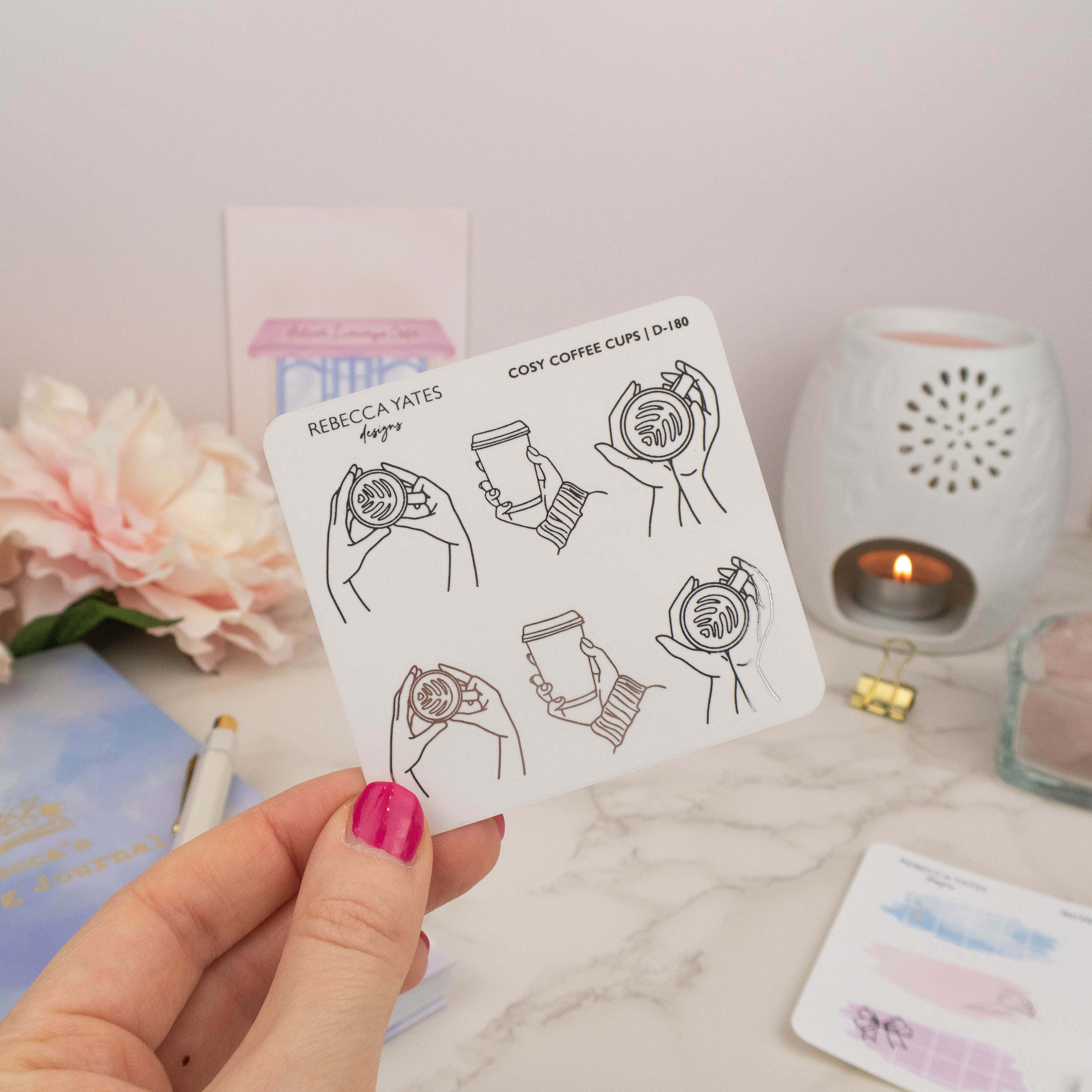 COSY COFFEE CUPS - FOILED STICKER SHEET - Rebecca Yates