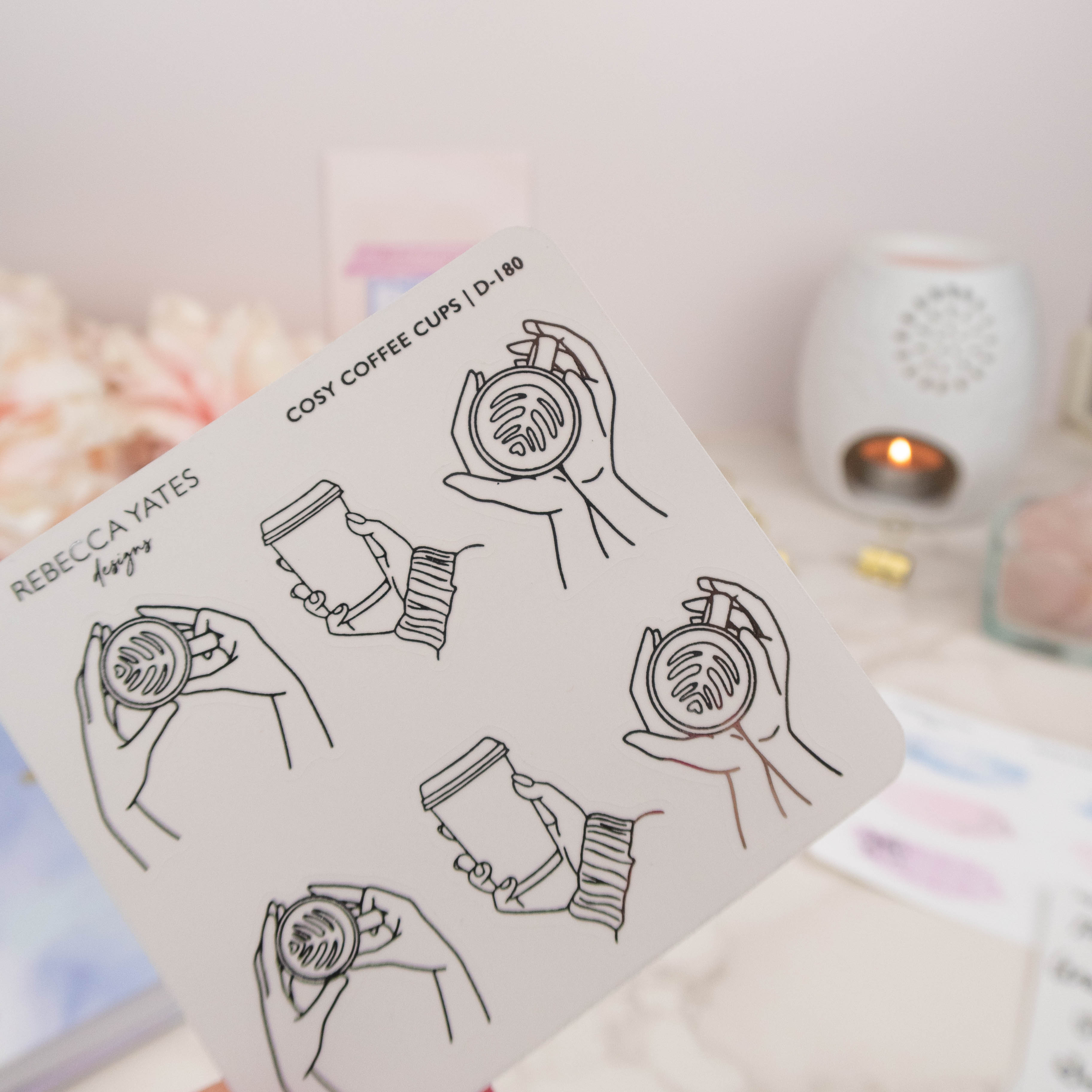 COSY COFFEE CUPS - FOILED STICKER SHEET - Rebecca Yates