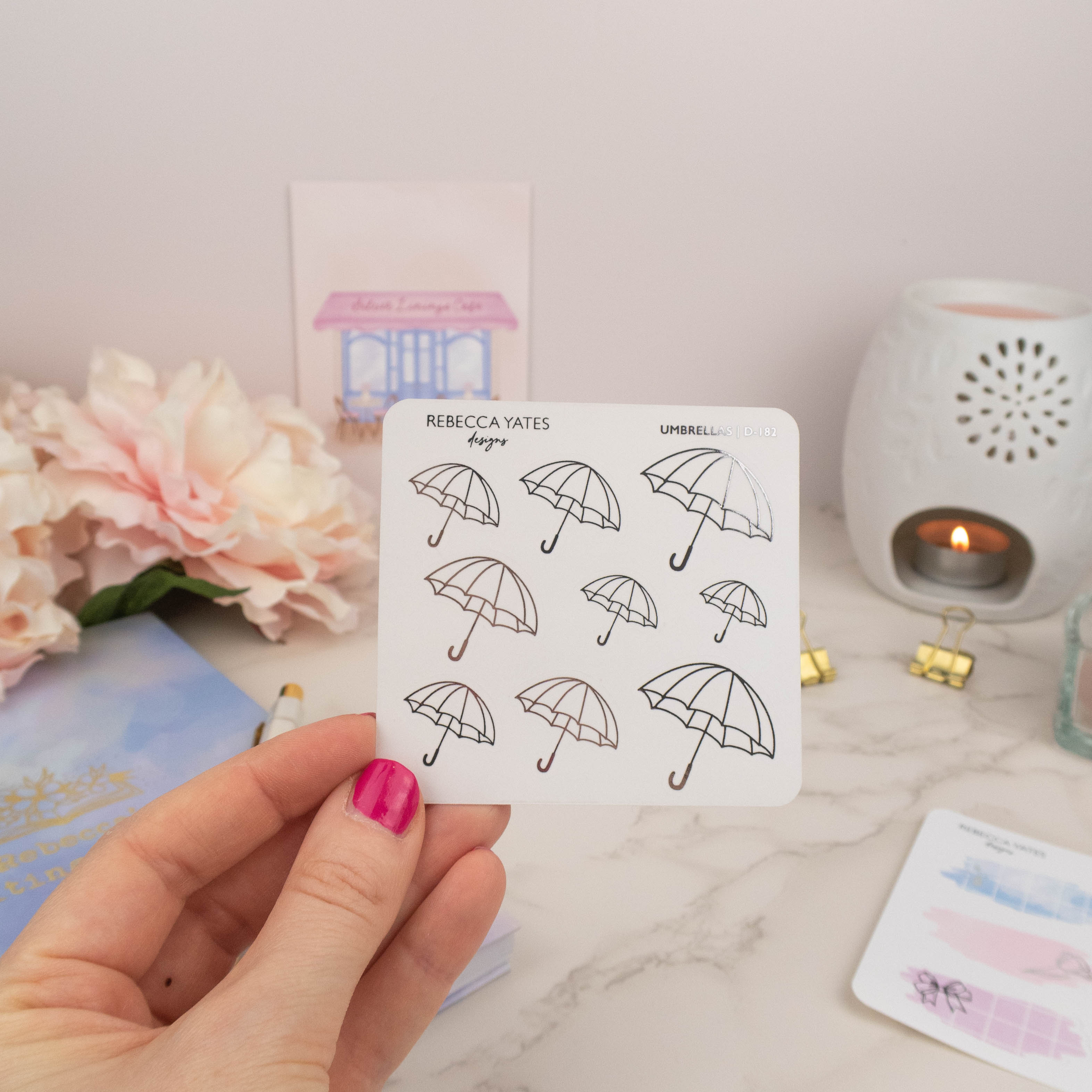 UMBRELLAS - FOILED STICKER SHEET - Rebecca Yates