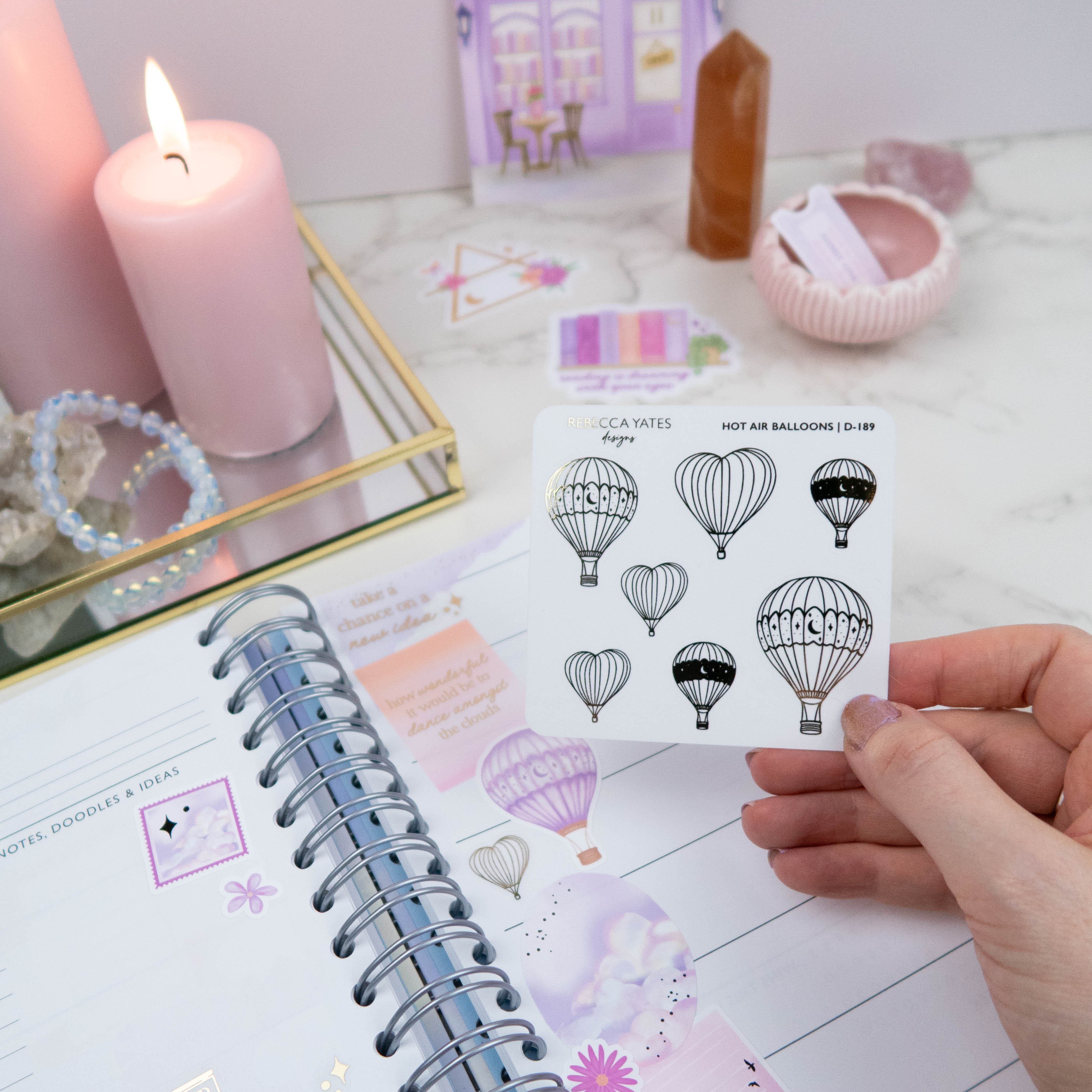 HOT AIR BALLOONS - FOILED STICKER SHEET - Rebecca Yates