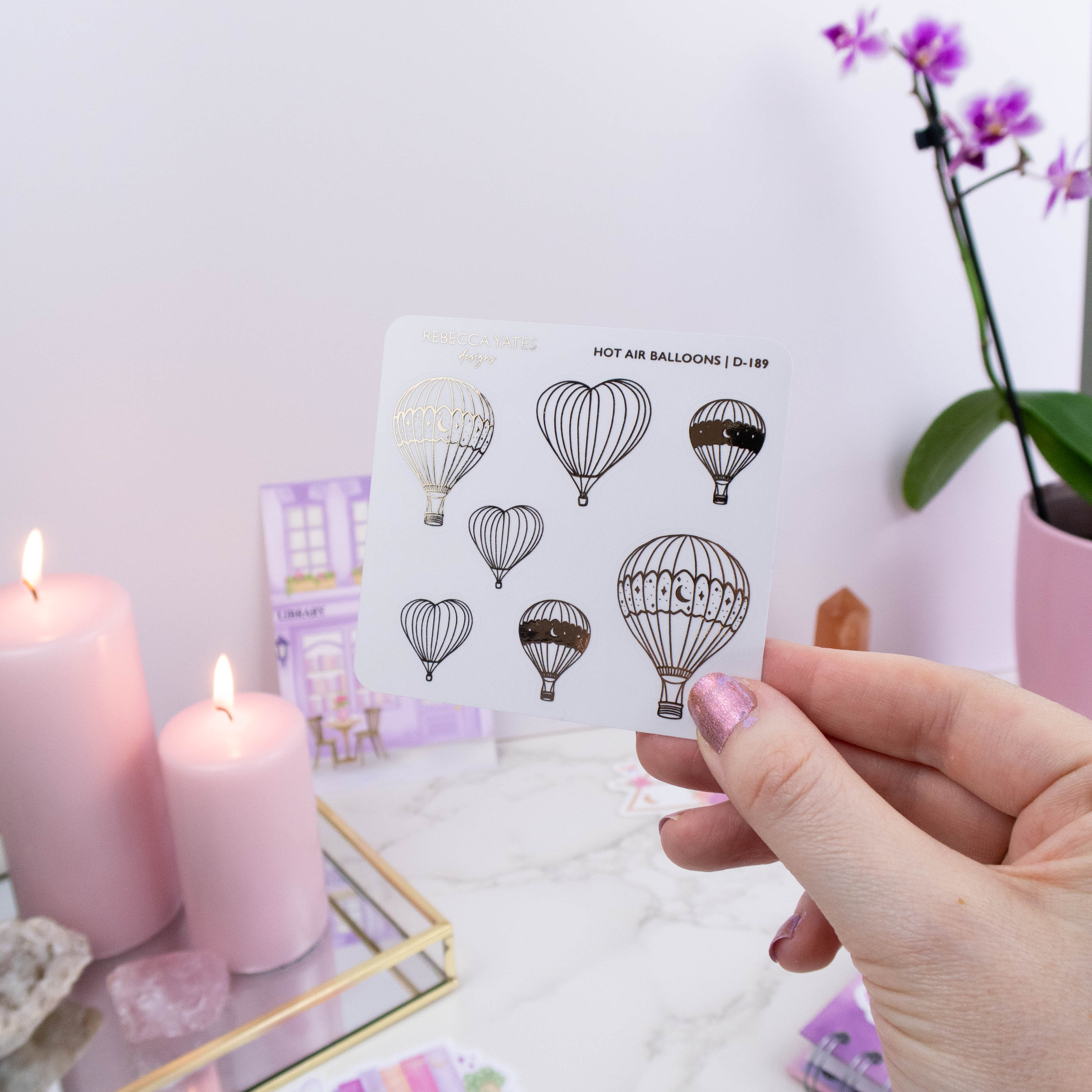 HOT AIR BALLOONS - FOILED STICKER SHEET - Rebecca Yates