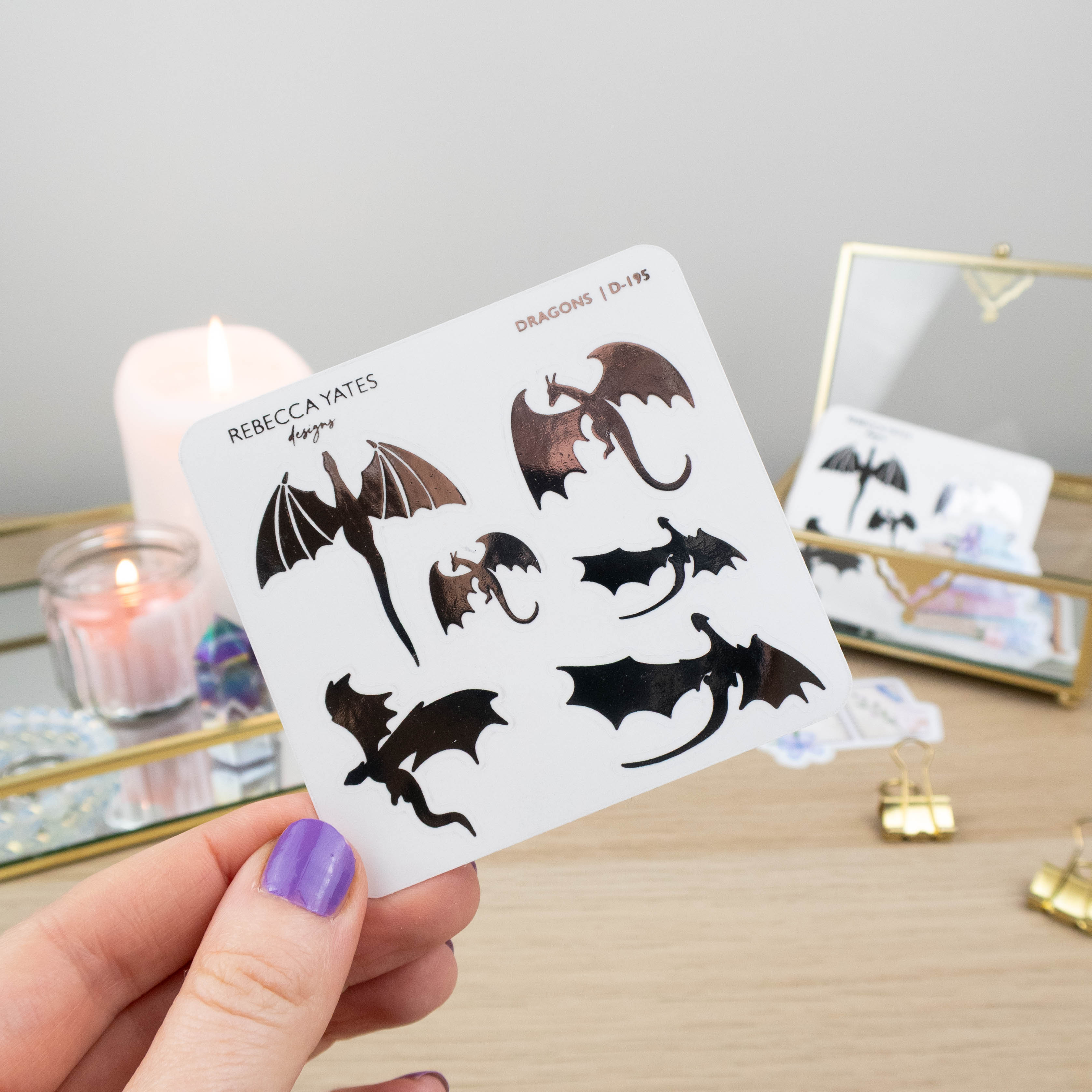 DRAGONS - FOILED STICKER SHEET - Rebecca Yates