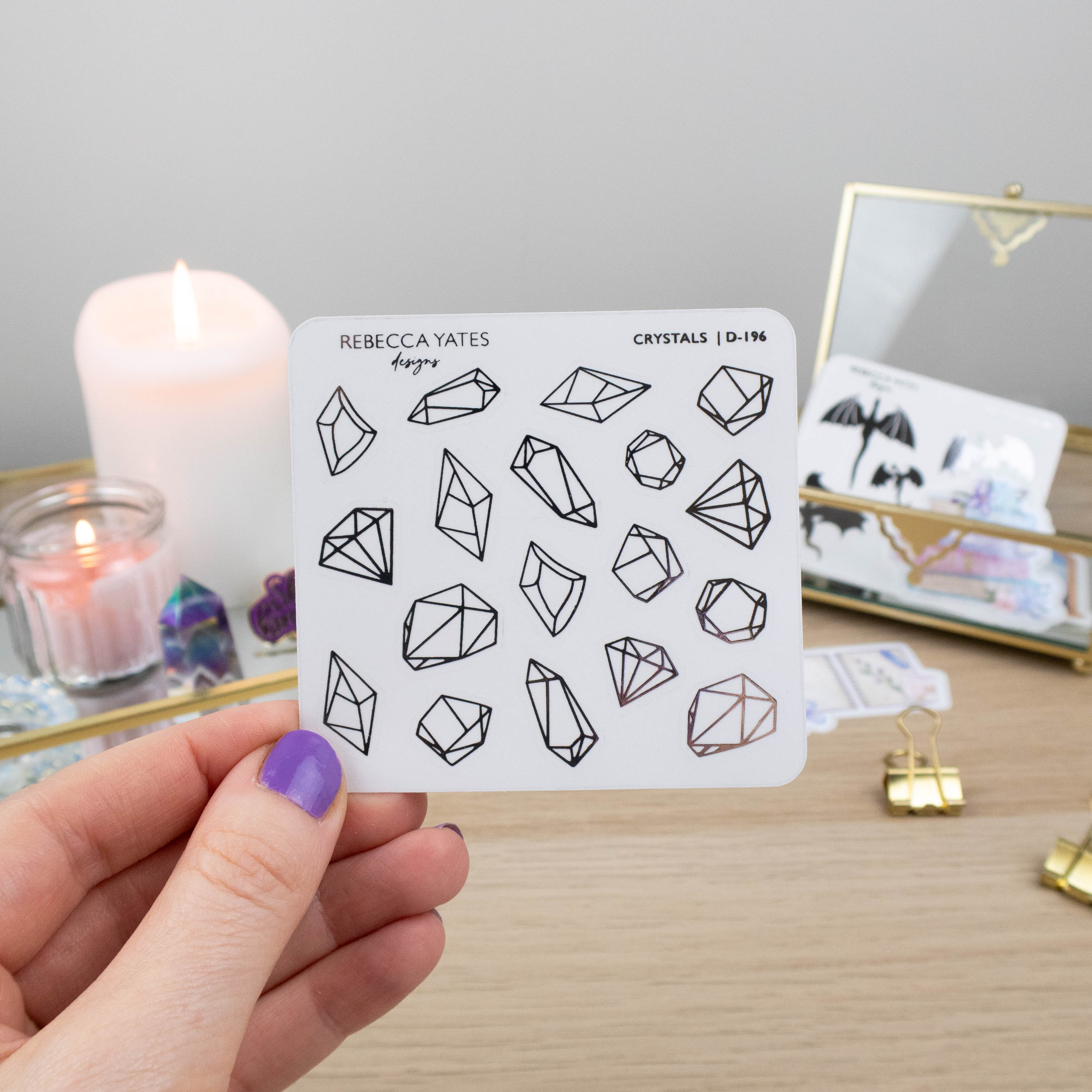 CRYSTALS - FOILED STICKER SHEET - Rebecca Yates