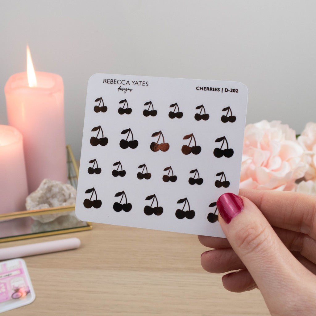 CHERRIES - FOILED STICKER SHEET - Rebecca Yates