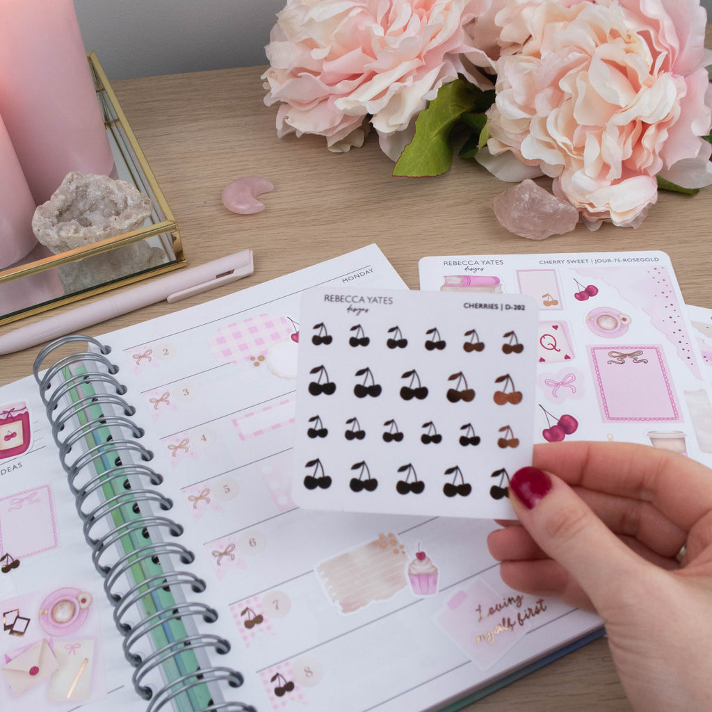CHERRIES - FOILED STICKER SHEET - Rebecca Yates