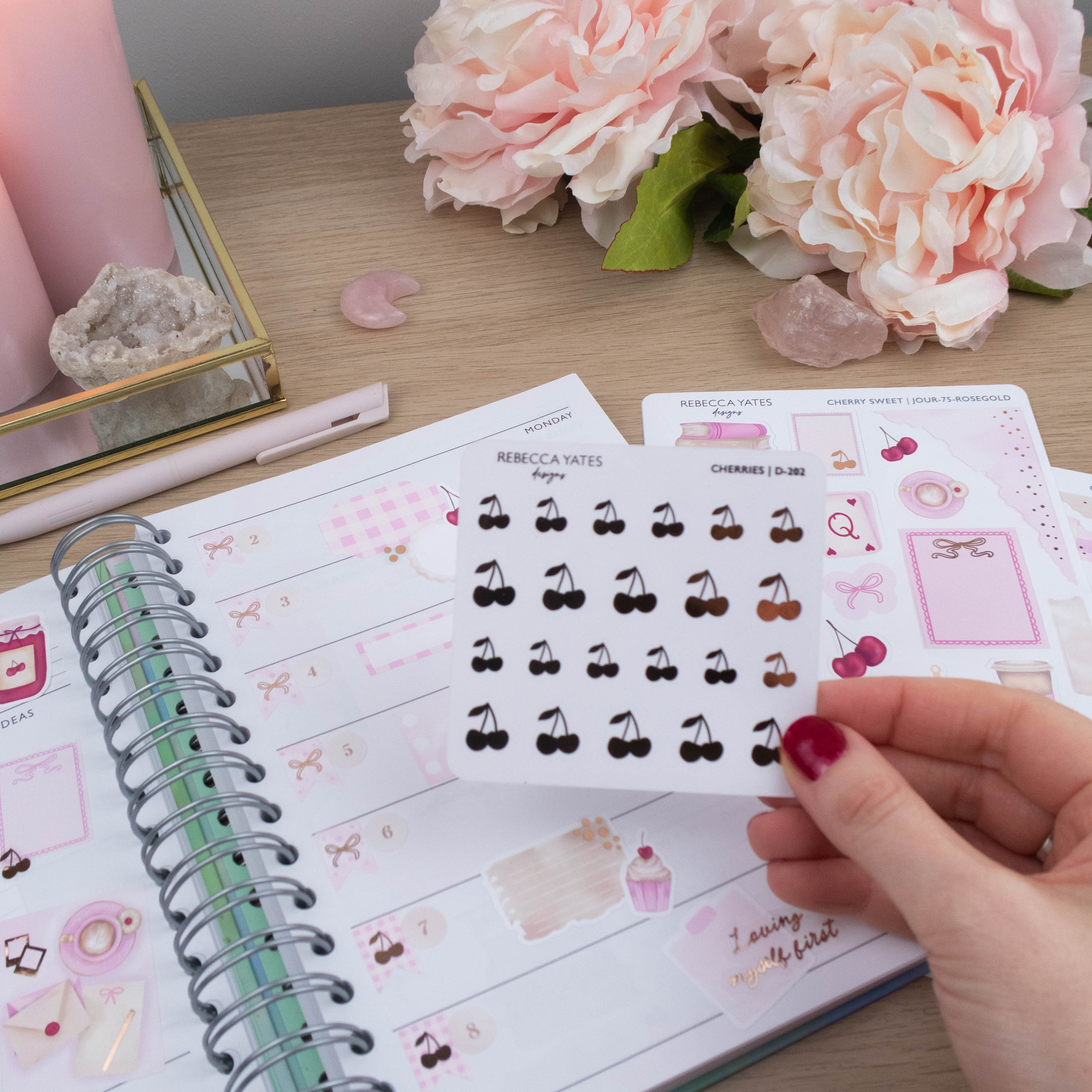 CHERRIES - FOILED STICKER SHEET - Rebecca Yates
