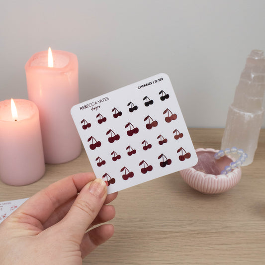 CHERRIES - FOILED STICKER SHEET - LTD ED PINK FOIL - Rebecca Yates