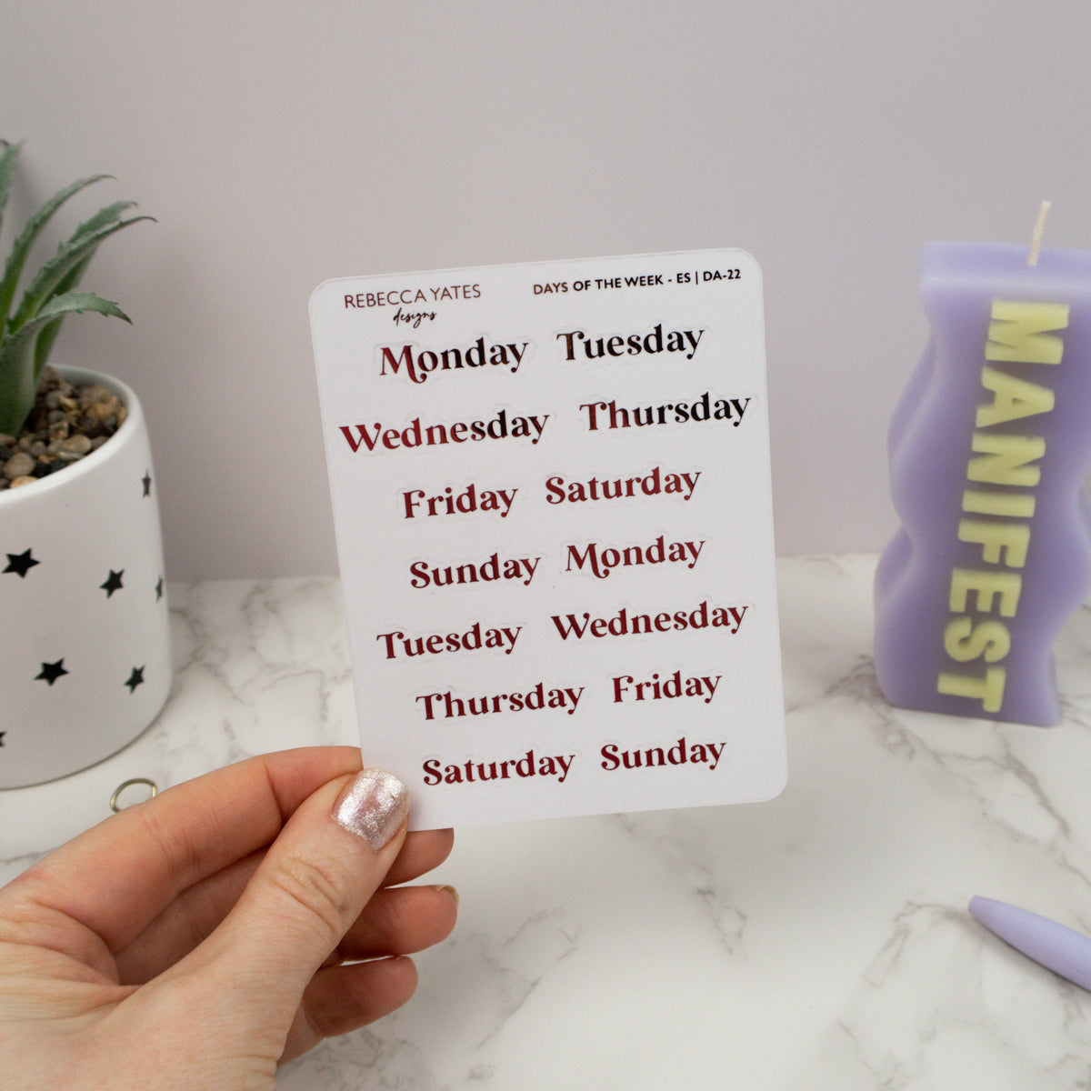 SIMPLE DAYS OF THE WEEK - FOILED PLANNER STICKERS - Rebecca Yates