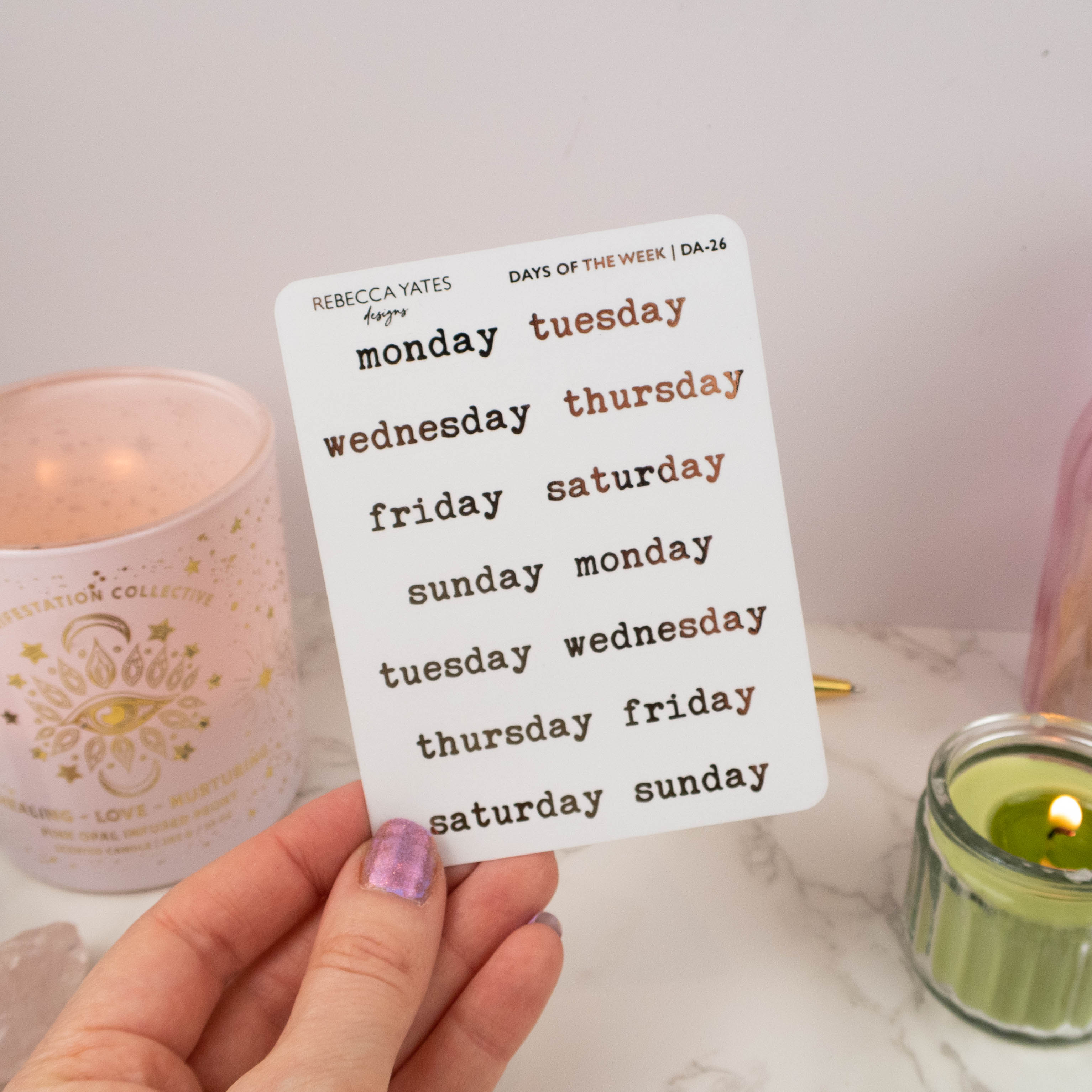 DAYS OF THE WEEK (TYPEWRITER) - FOILED STICKER SHEET - Rebecca Yates