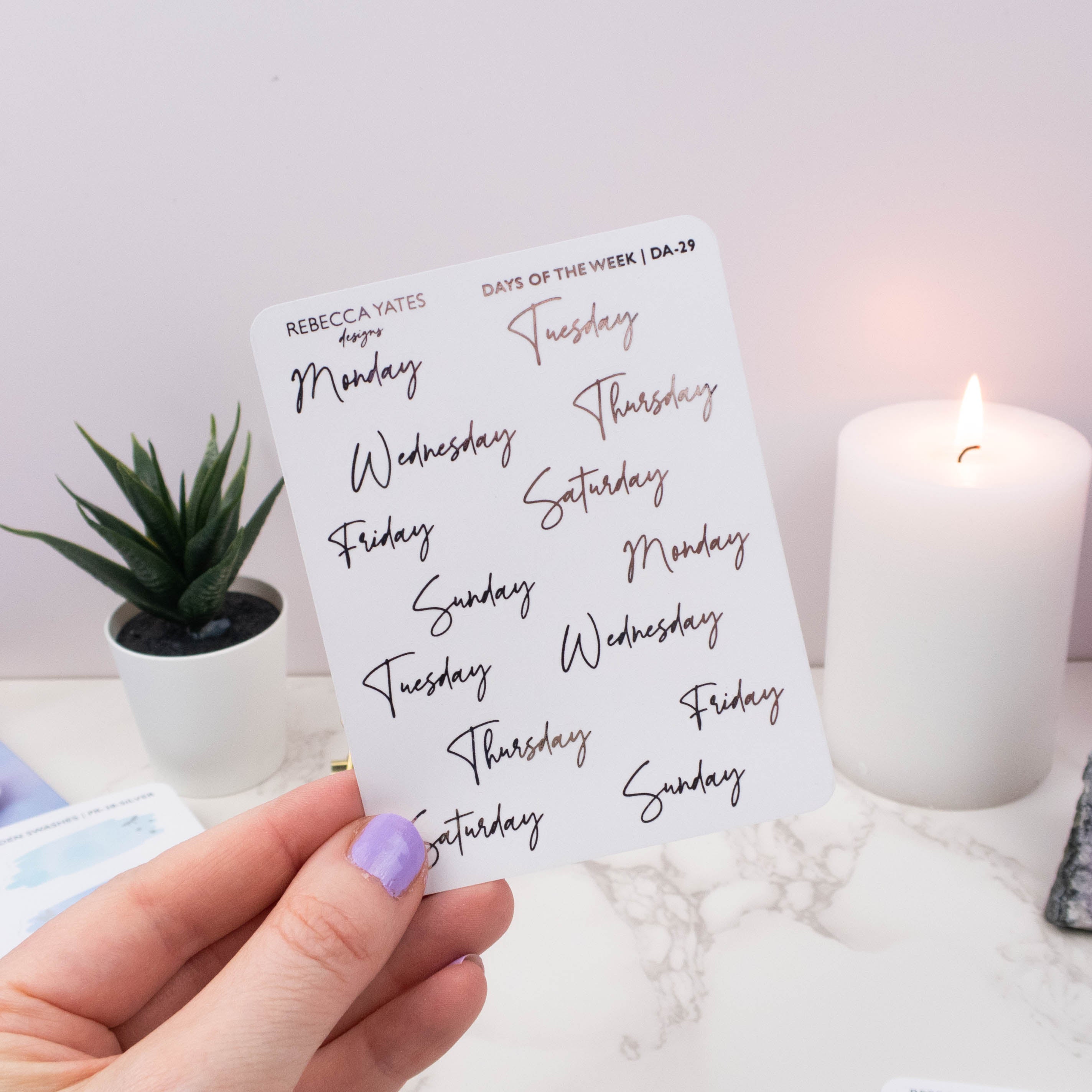DAYS OF THE WEEK (SECRET GARDEN) - FOILED STICKER SHEET - Rebecca Yates