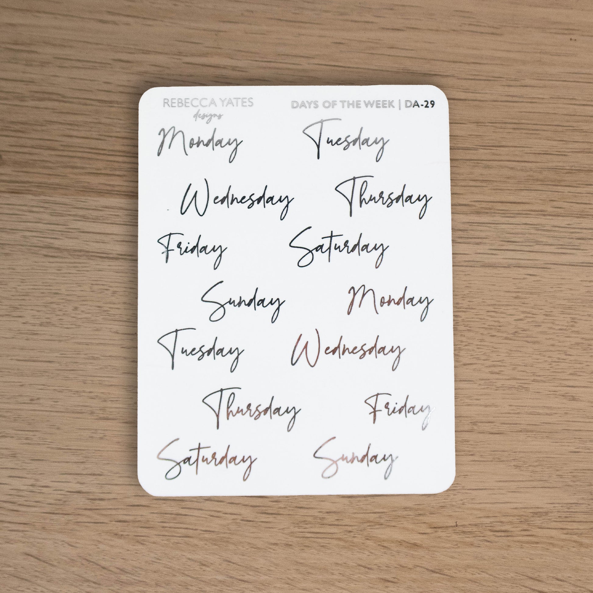 DAYS OF THE WEEK (SECRET GARDEN) - FOILED STICKER SHEET - Rebecca Yates
