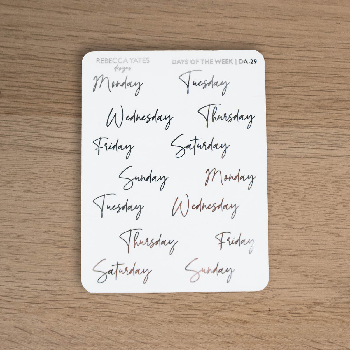 DAYS OF THE WEEK (SECRET GARDEN) - FOILED STICKER SHEET - Rebecca Yates