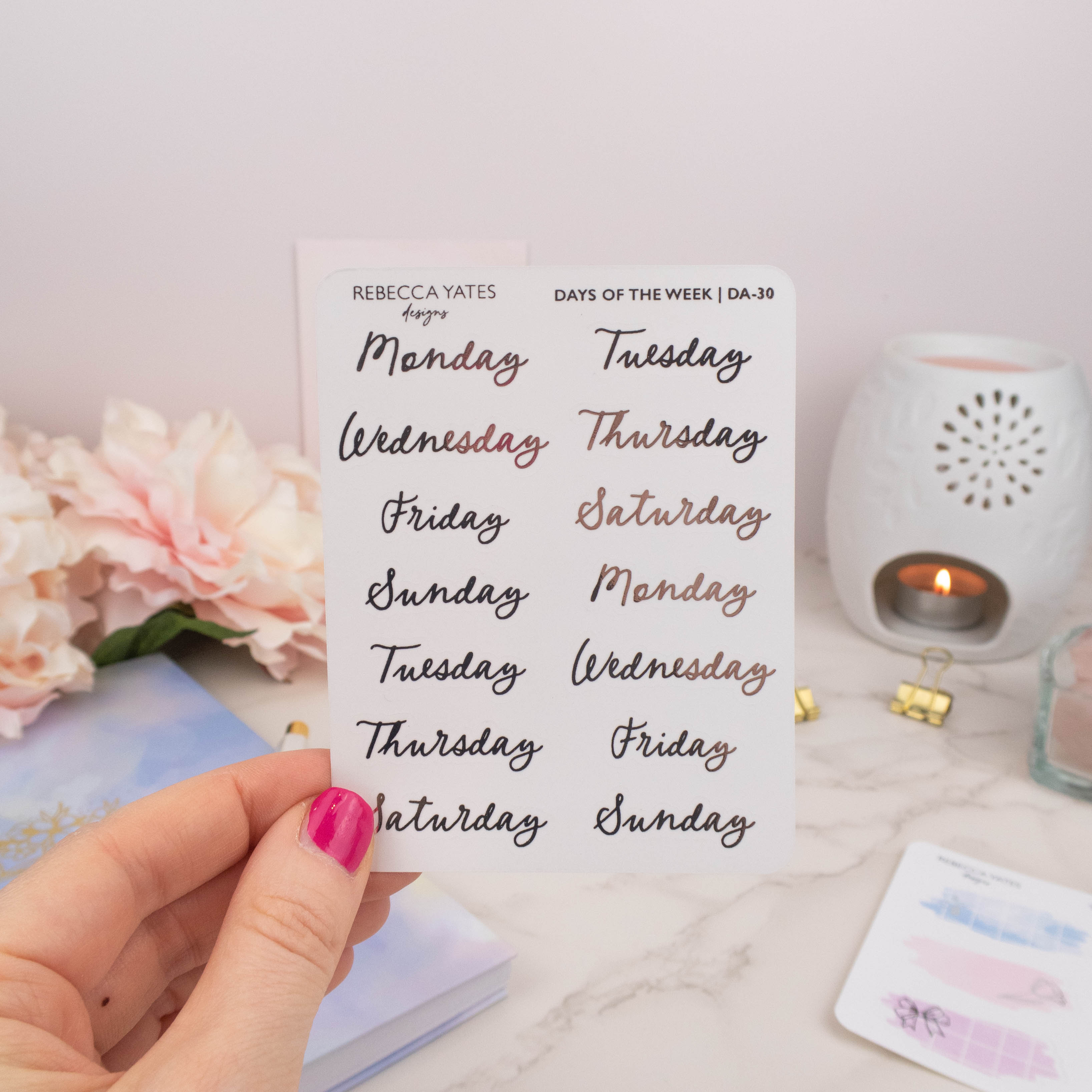 DAYS OF THE WEEK (SILVER LININGS) - FOILED STICKER SHEET - Rebecca Yates