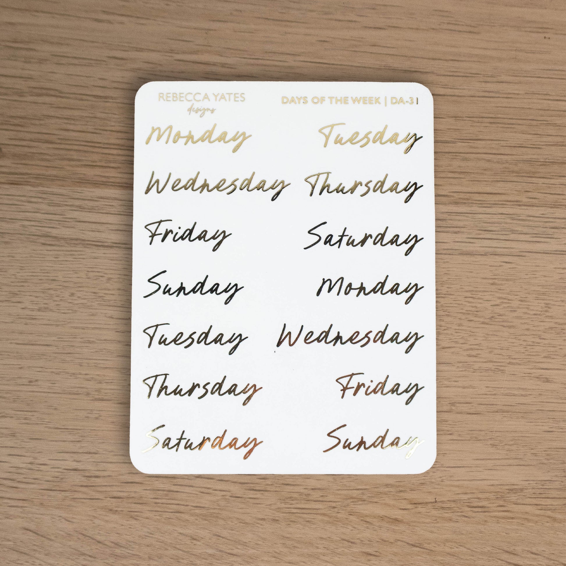 DAYS OF THE WEEK (CONNECTED) - FOILED STICKER SHEET - Rebecca Yates
