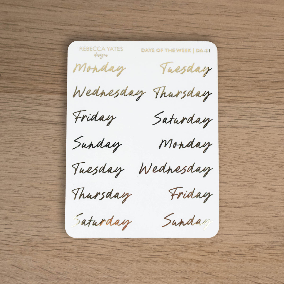 DAYS OF THE WEEK (CONNECTED) - FOILED STICKER SHEET - Rebecca Yates
