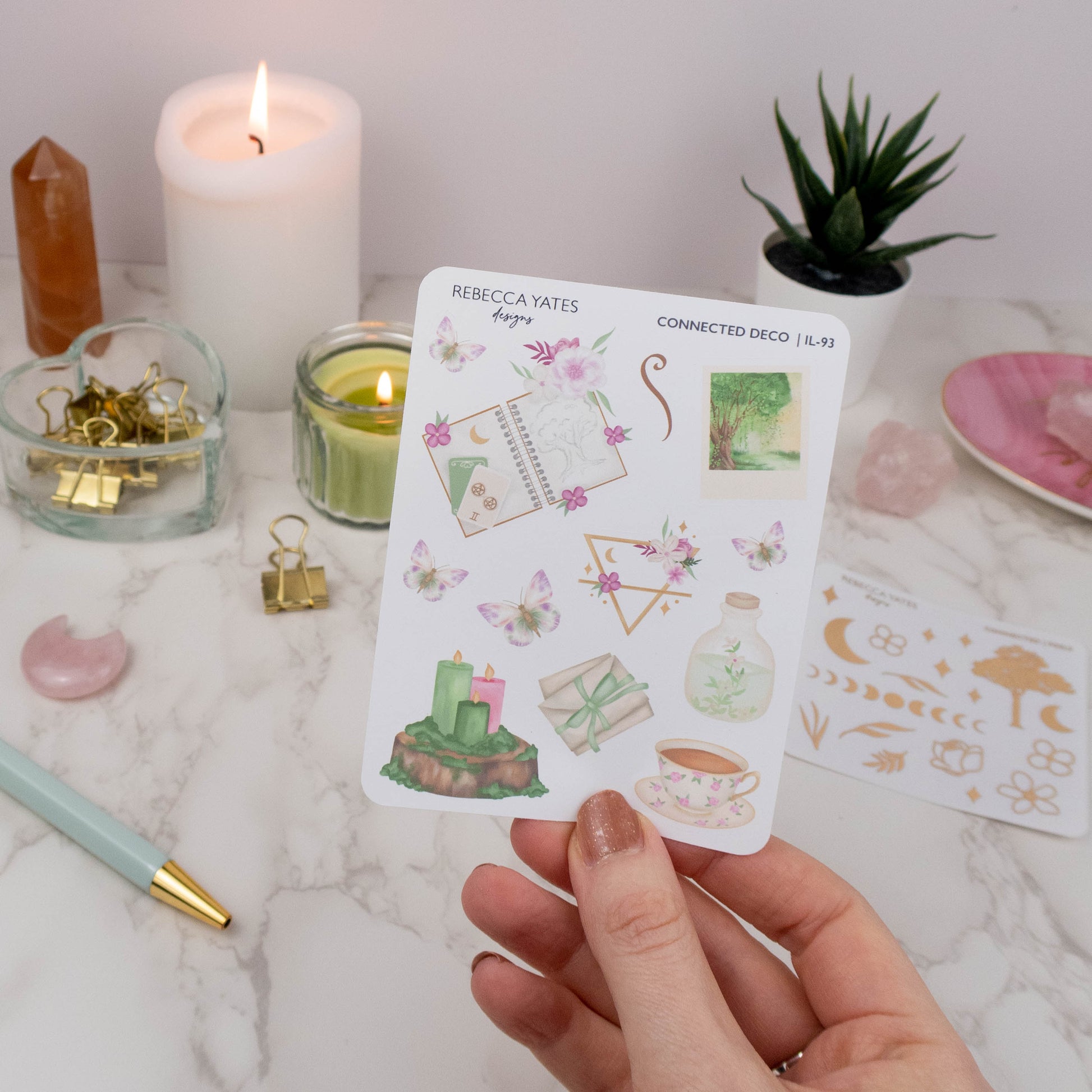 Nature-inspired planner stickers featuring earth elements and calming designs
