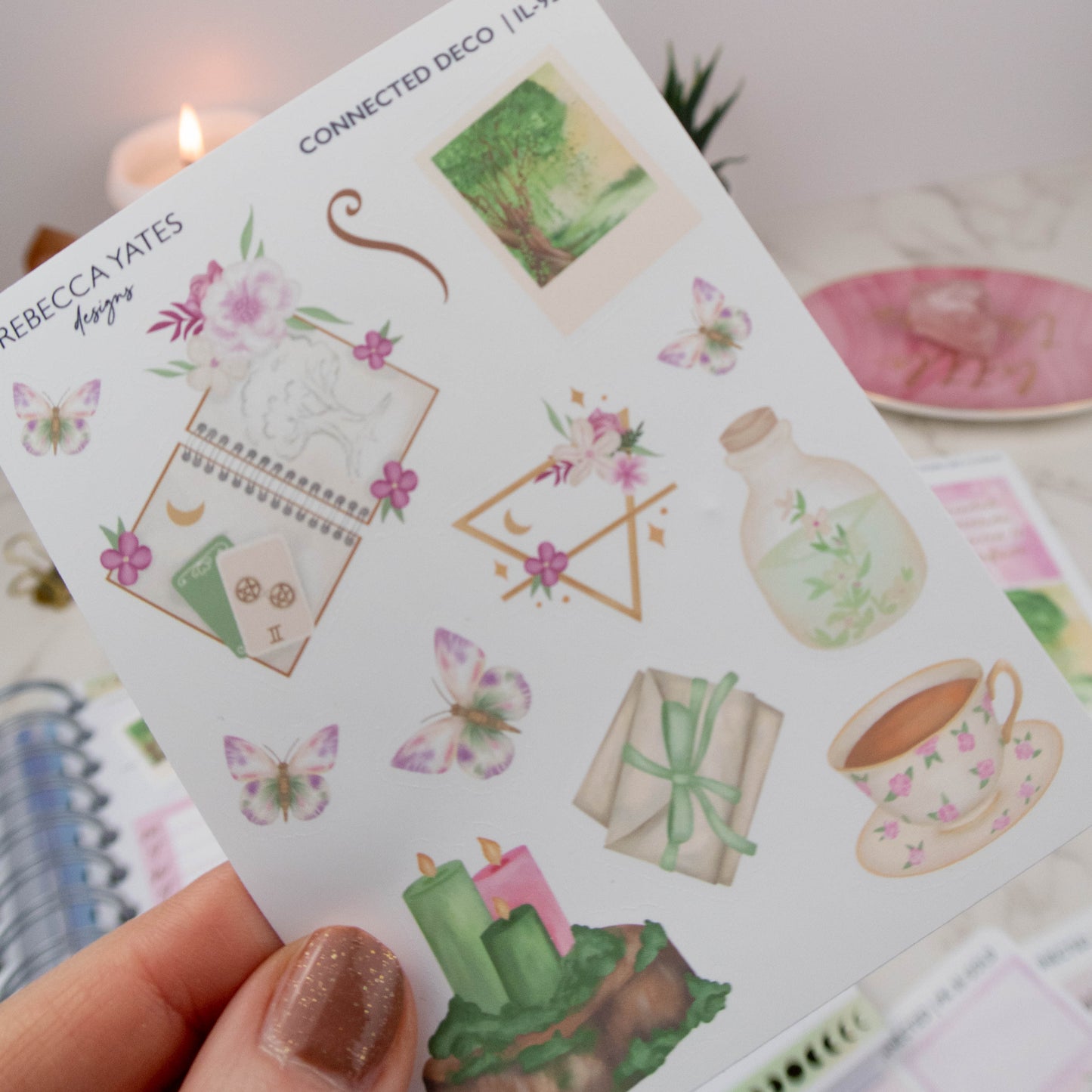 Nature-inspired planner stickers featuring earth elements and calming designs