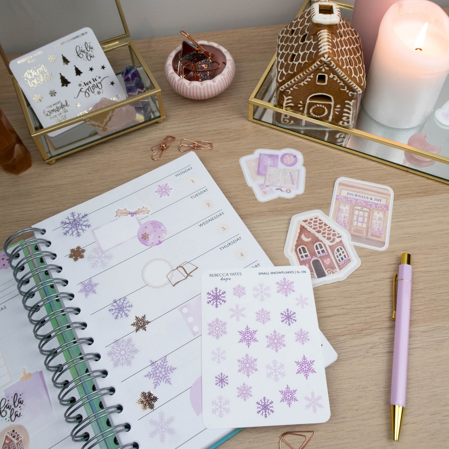 PURPLE SNOWFLAKES  - PLANNER STICKER SHEET - TRANSPARENT STICKER PAPER
