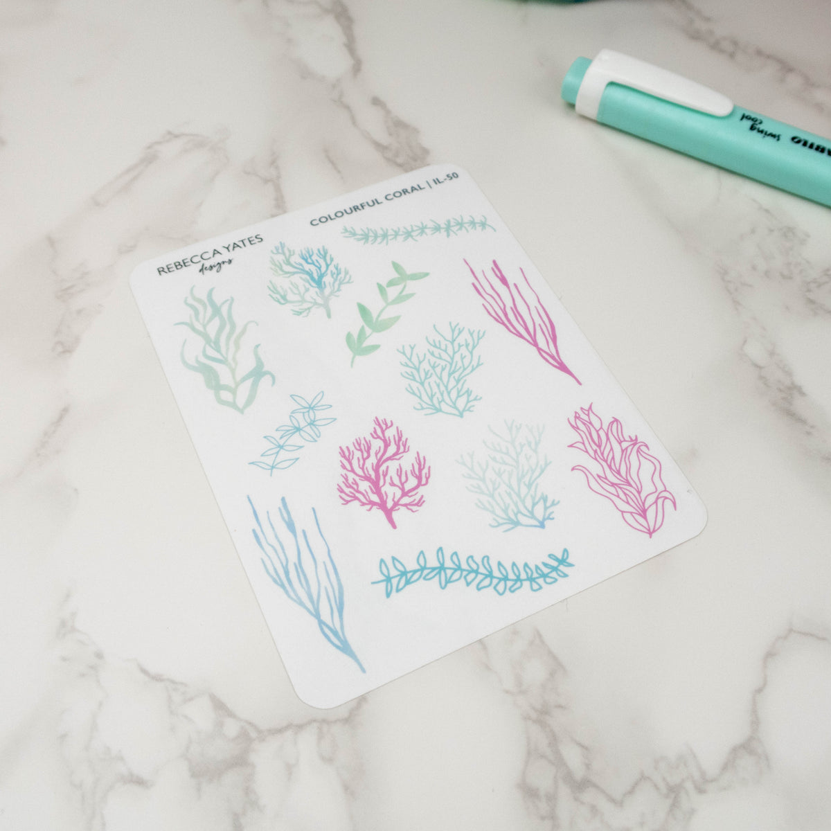 COLOURFUL CORAL - PLANNER STICKER SHEET (TRANSPARENT MATT PAPER) - Rebecca Yates