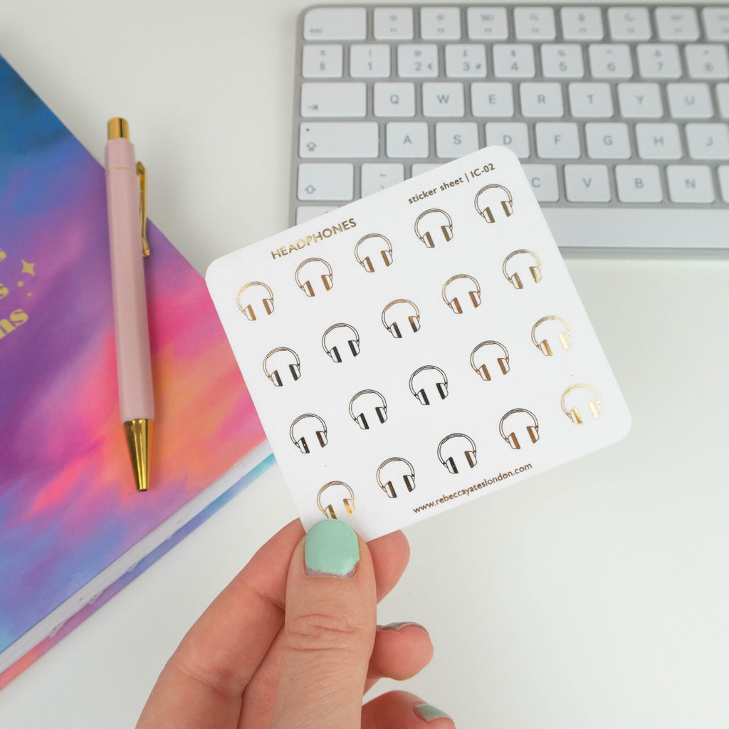 HEADPHONES - FOILED ICON PLANNER STICKERS - Rebecca Yates