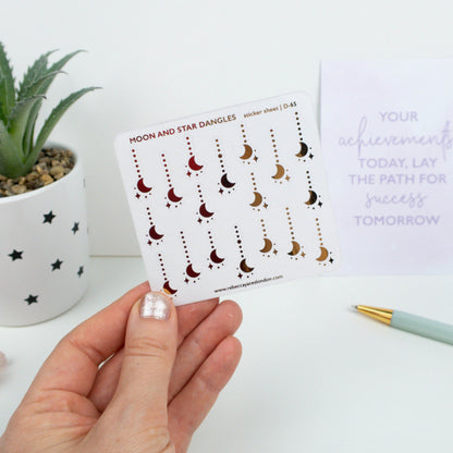 MOON AND STAR DANGLES - FOILED PLANNER STICKERS - Rebecca Yates