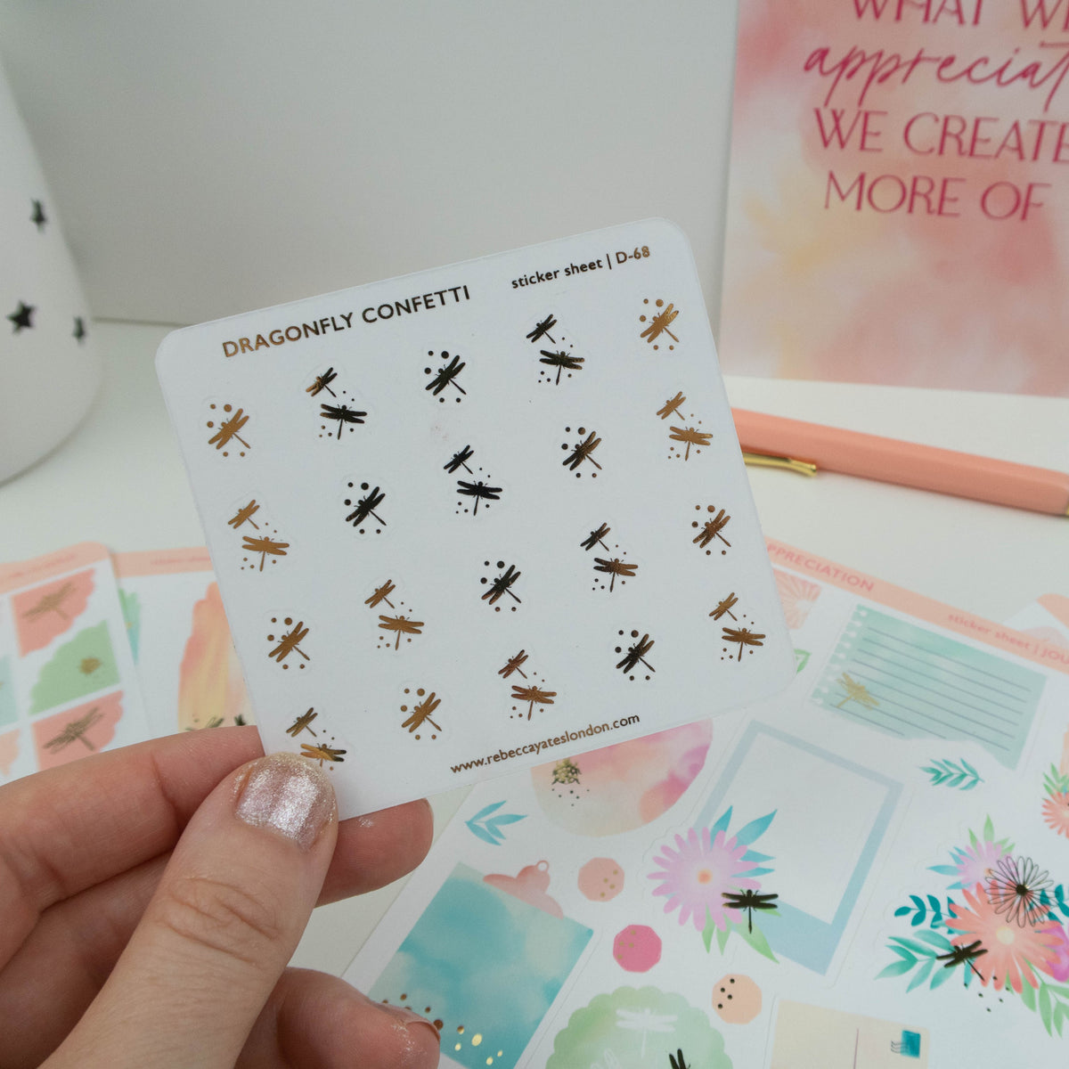 DRAGONFLY CONFETTI - FOILED PLANNER STICKERS - Rebecca Yates